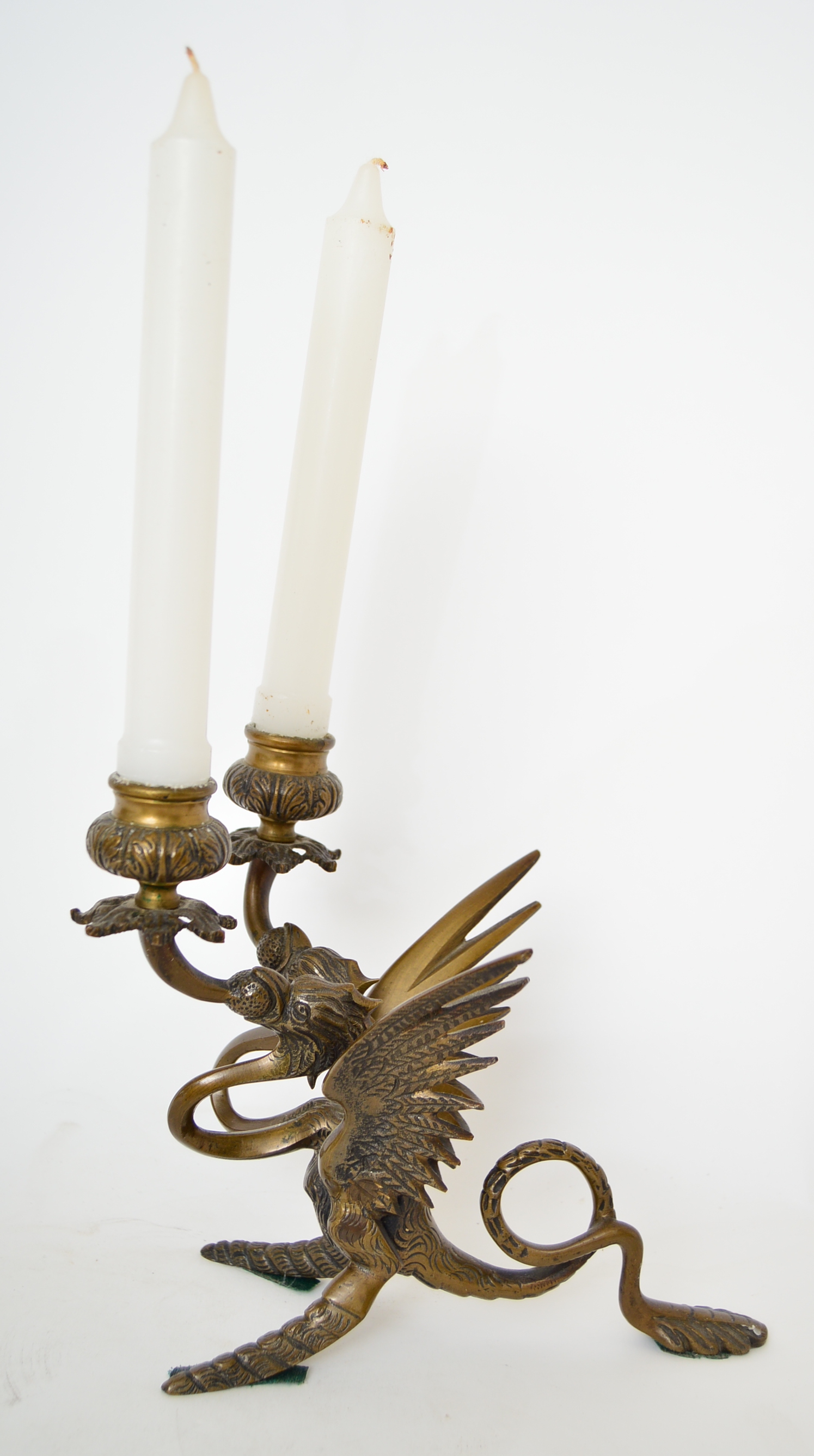 Cast Brass Dragon Candelabra, Late 20th Century EBTH