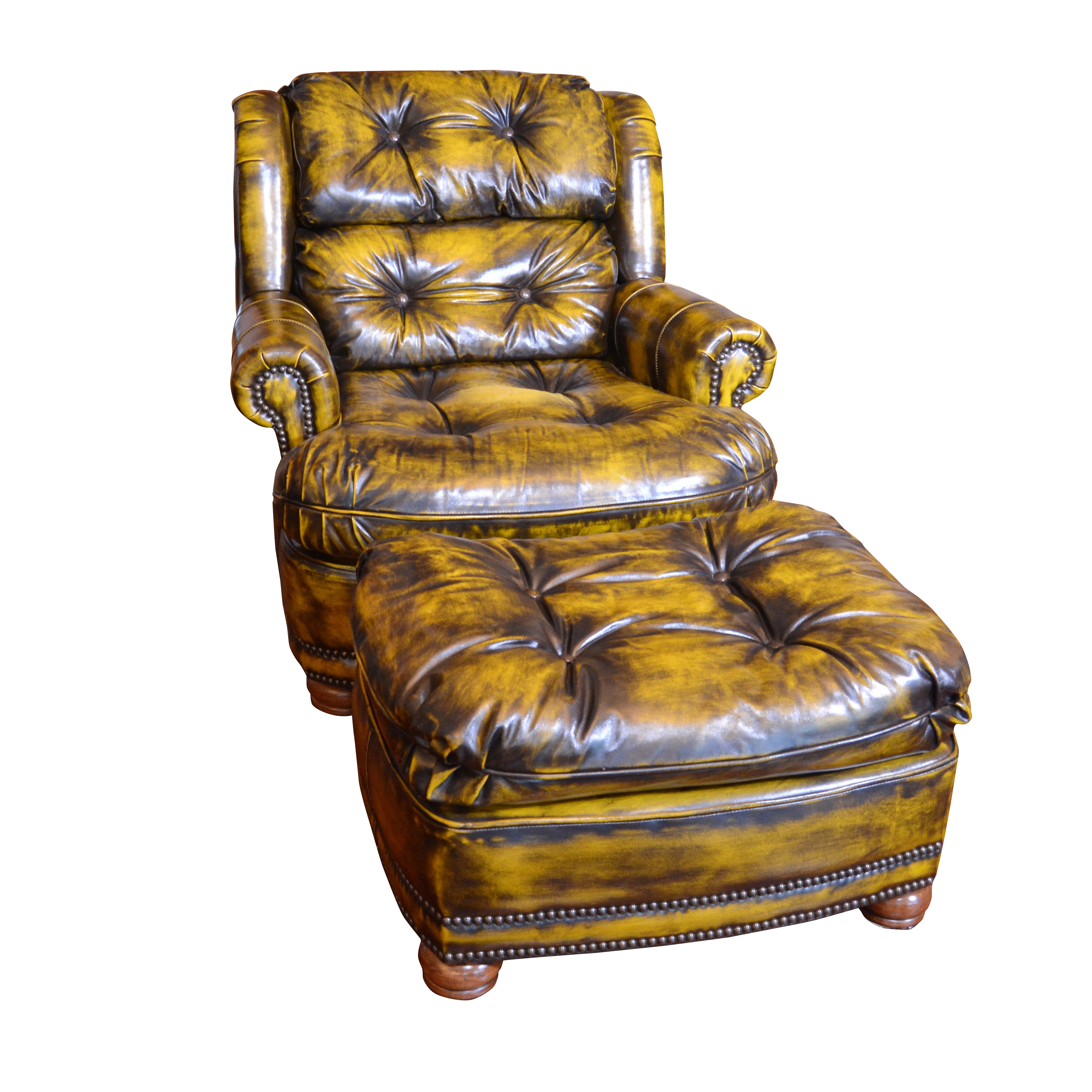 Tufted Leather Lounge Chair and Ottoman, Contemporary | EBTH