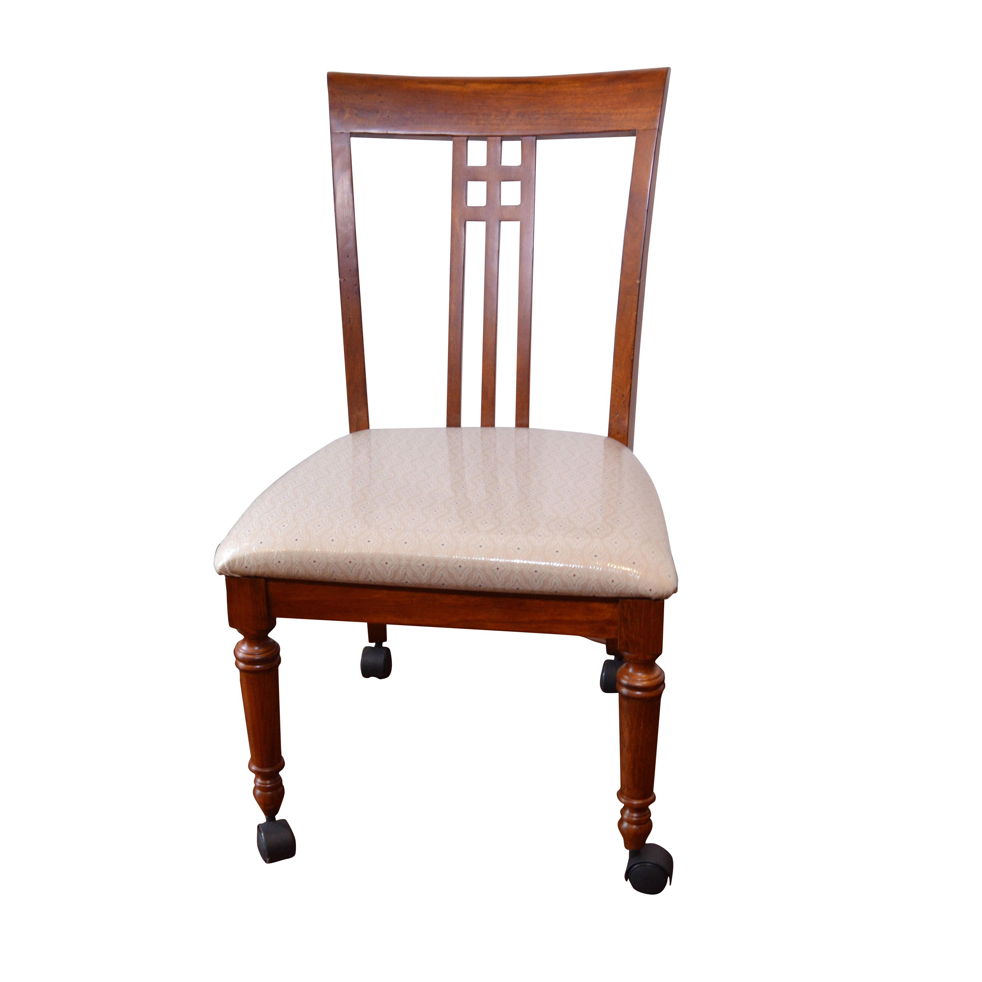 Cherry Desk Chair with Upholstered Seat and Casters, Contemporary EBTH