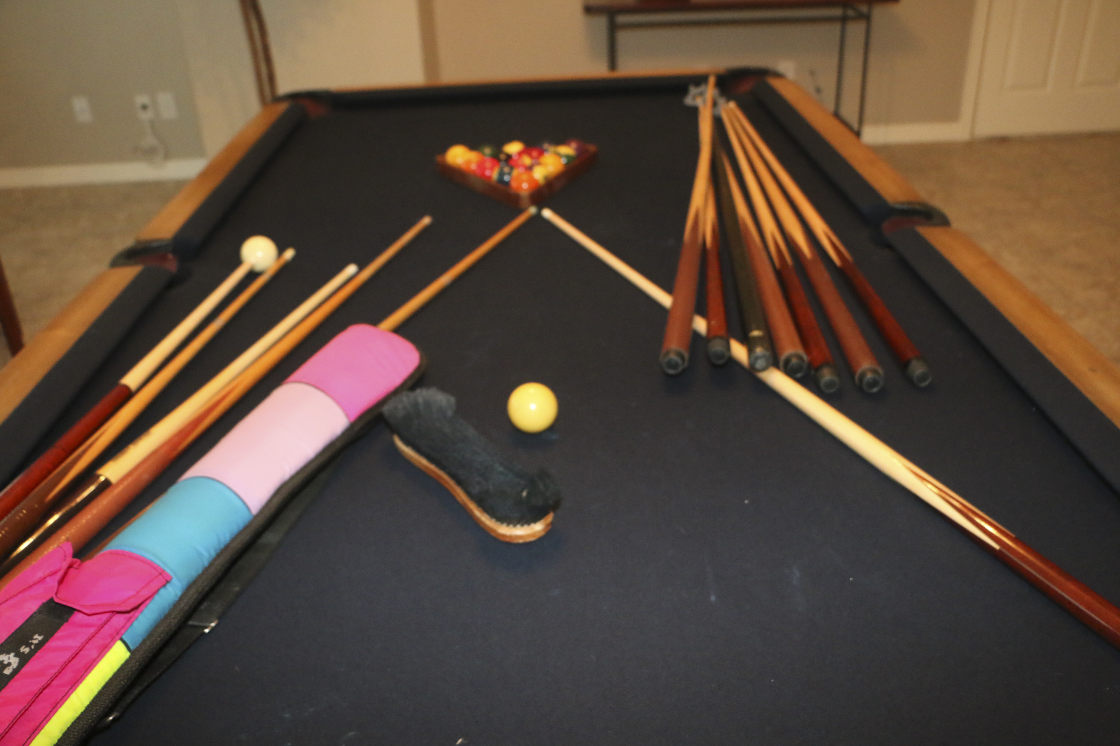 Wooden Billiards Table with Cues and Balls EBTH
