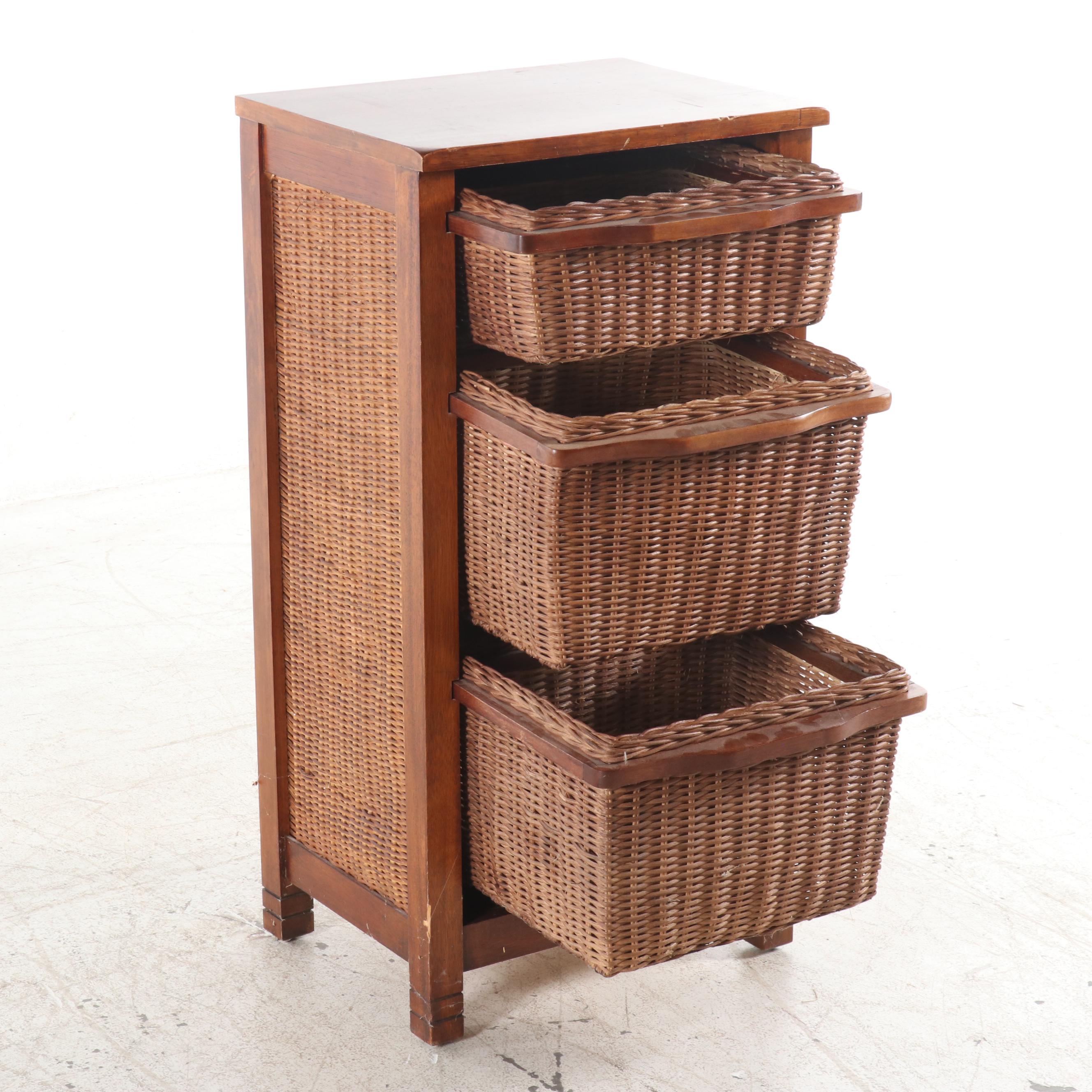 Contemporary Wood and Wicker Chest of Drawers EBTH