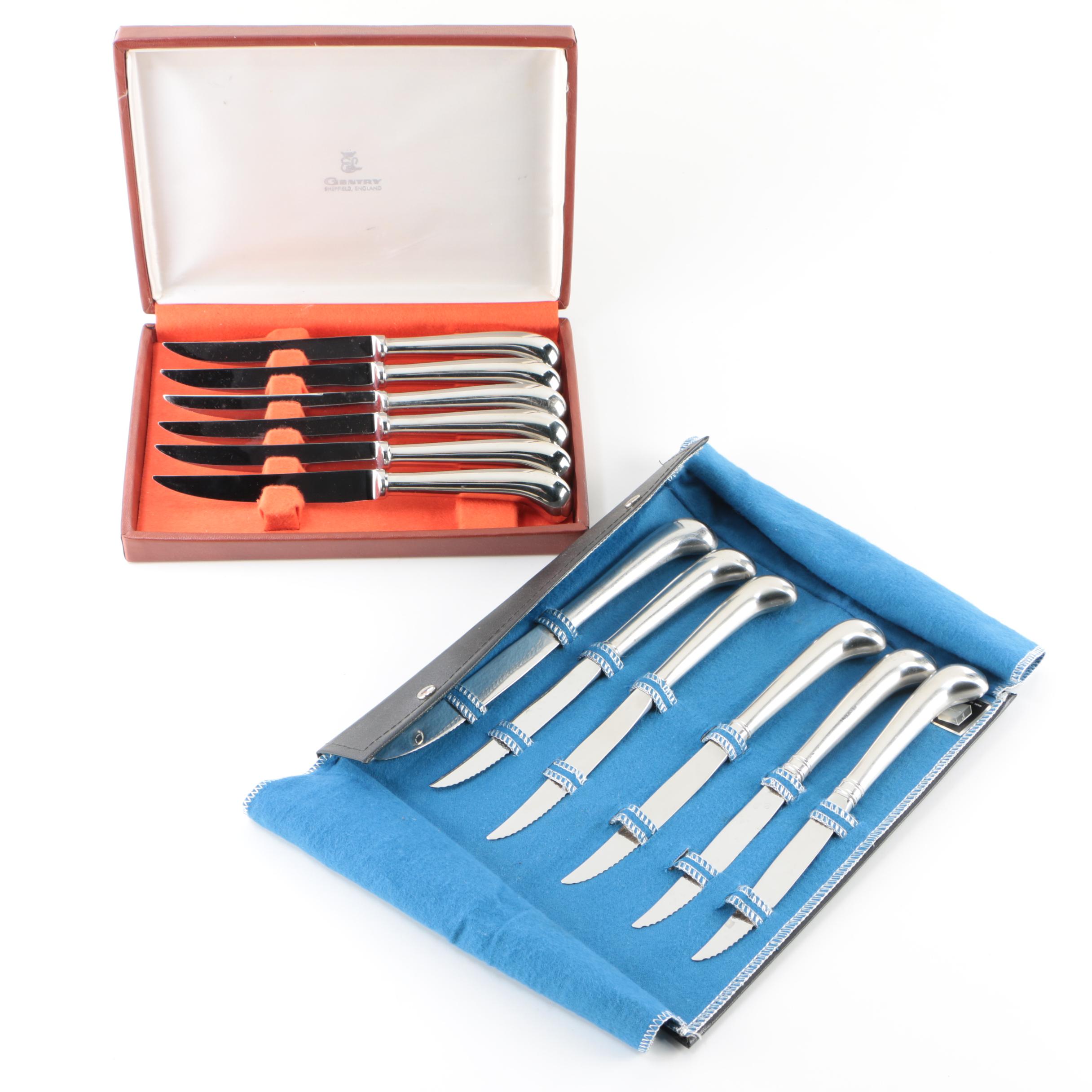 Oneida and Gentry Stainless Steel Pistol Handle Steak Knife Sets EBTH