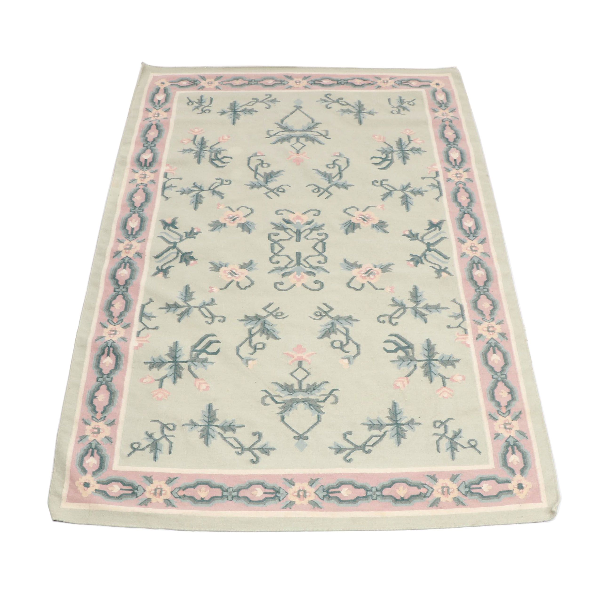 Handwoven Pastel Floral Dhurrie Wool Rug EBTH