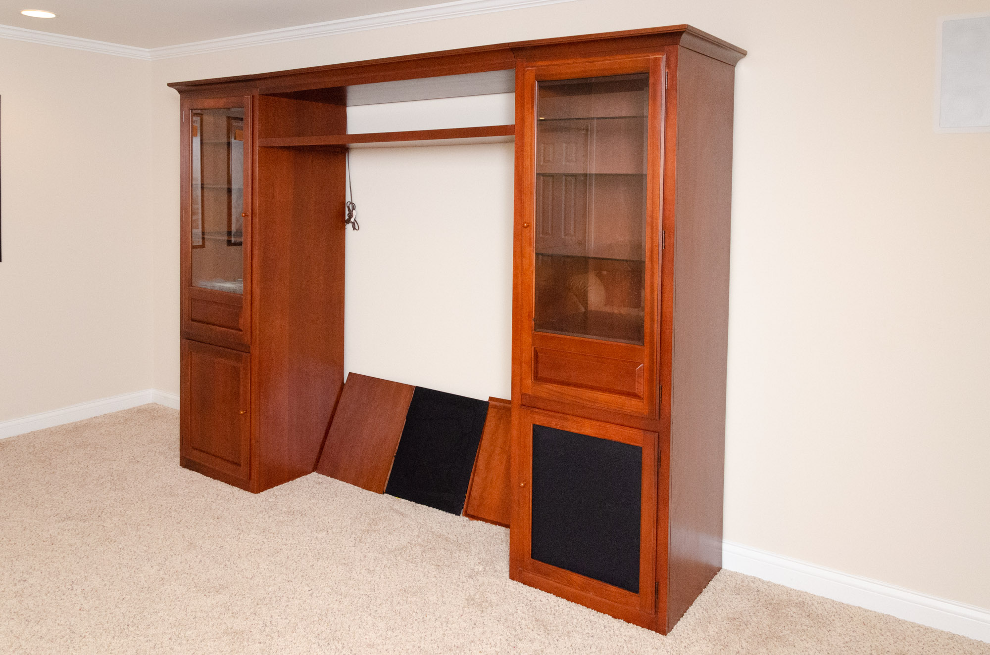 Transitional Style Cherry-Finish Entertainment Center with Glass Doors | EBTH