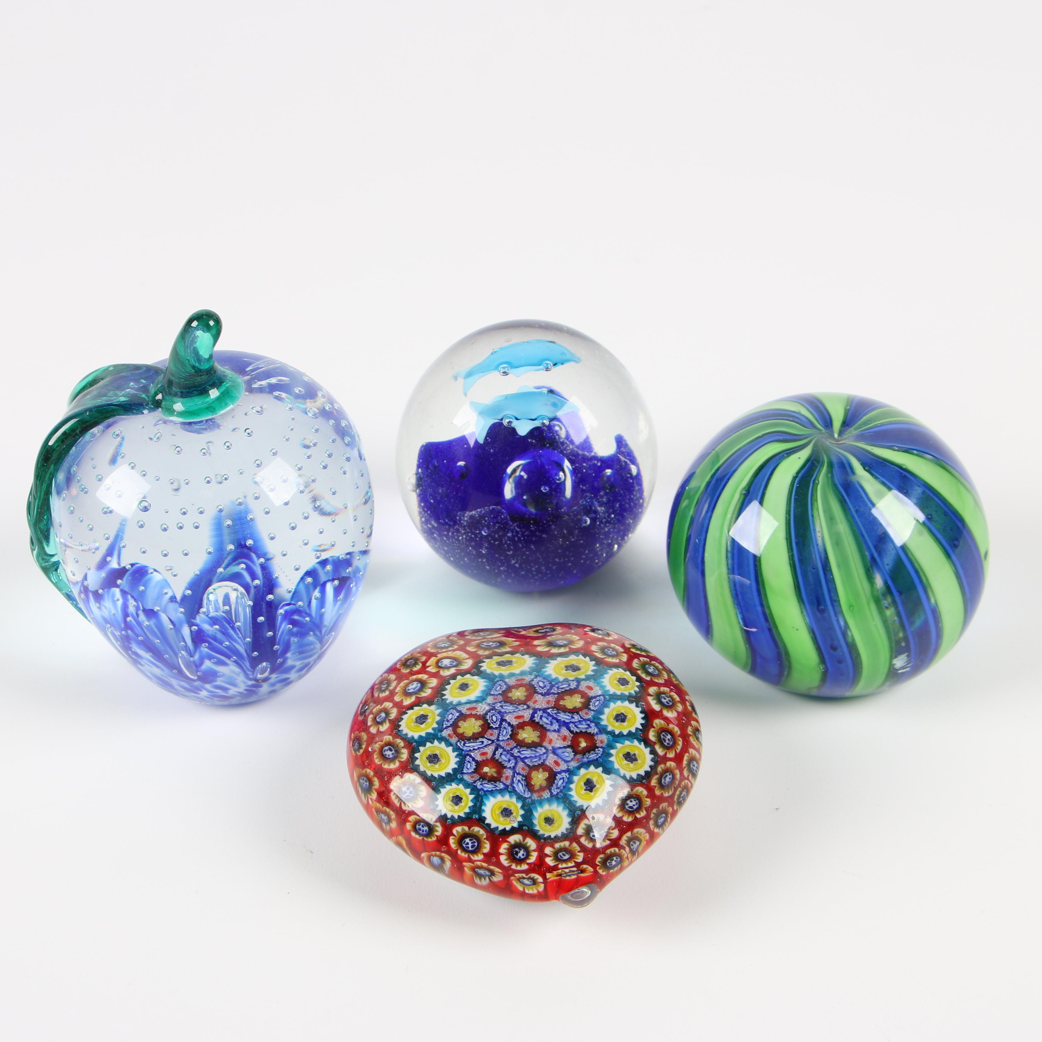 Gibson Art Glass Apple Paperweight with other Art Glass Paperweights EBTH