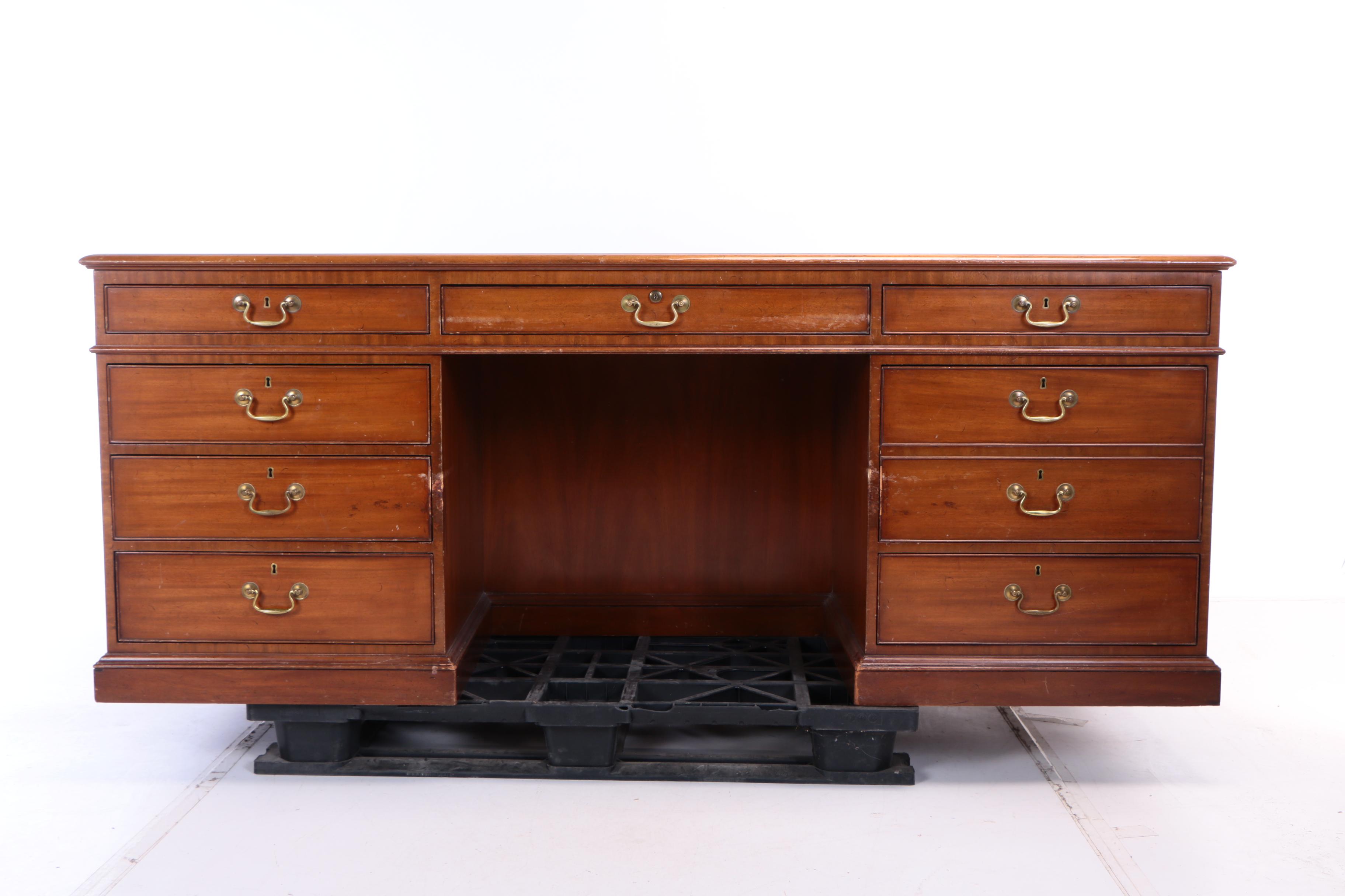 Kittinger, Mahogany and Black LeatherMounted Executive's Desk, 20th