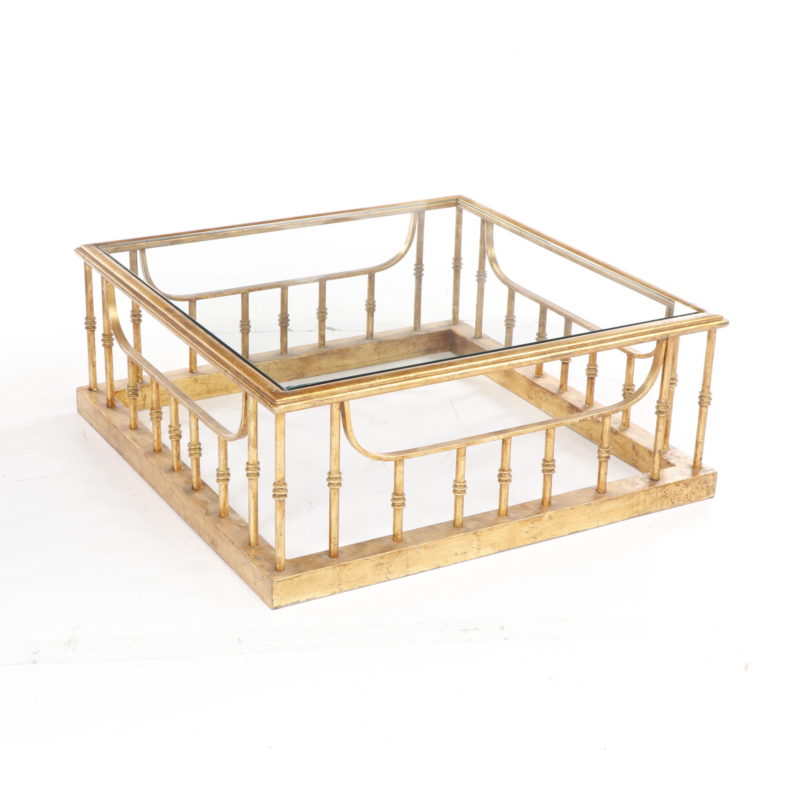 Contemporary GoldTone Metal Coffee Table with Glass Top EBTH