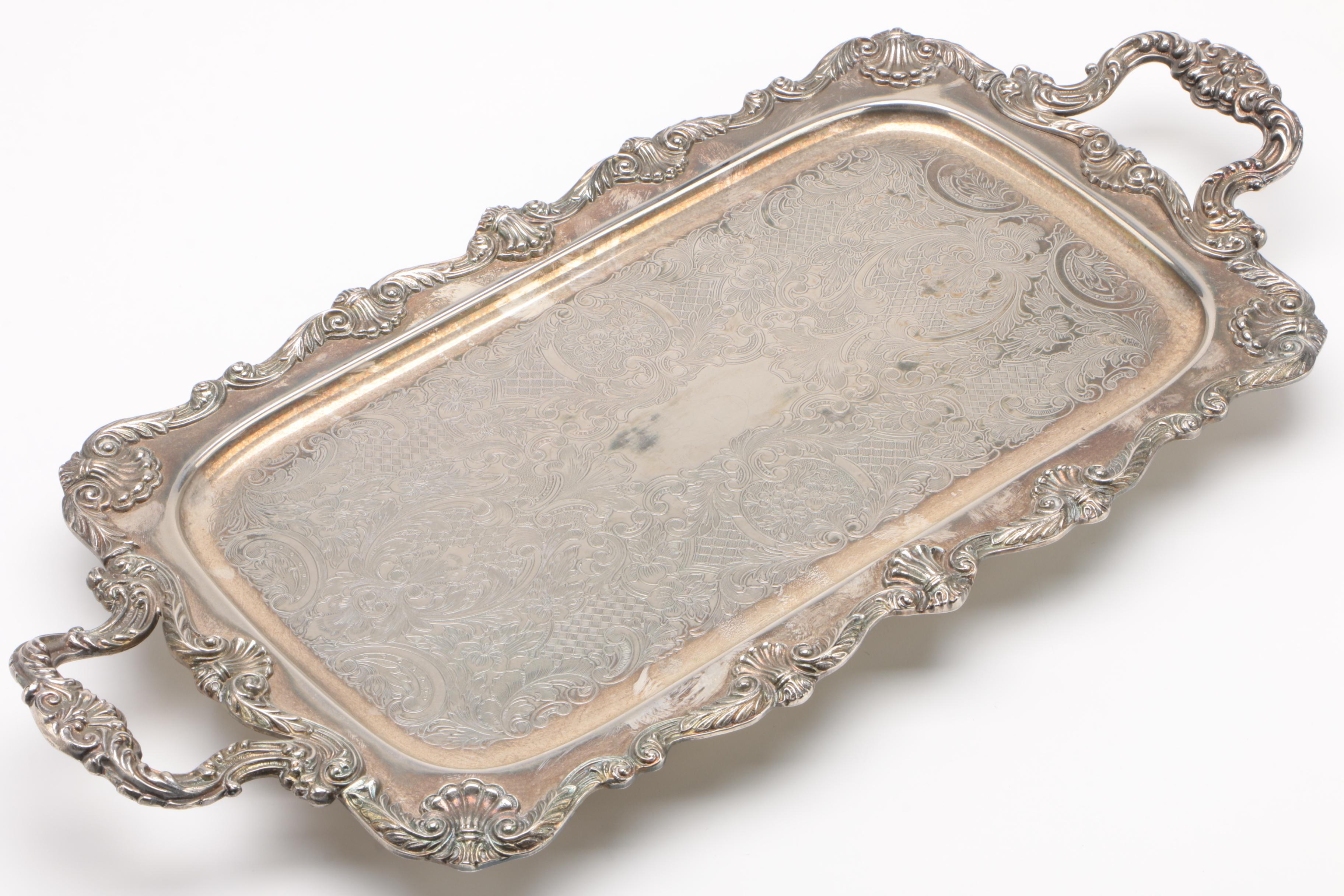 English Silver Mfg. Corp. and other Silver Plate Serving Trays, Mid