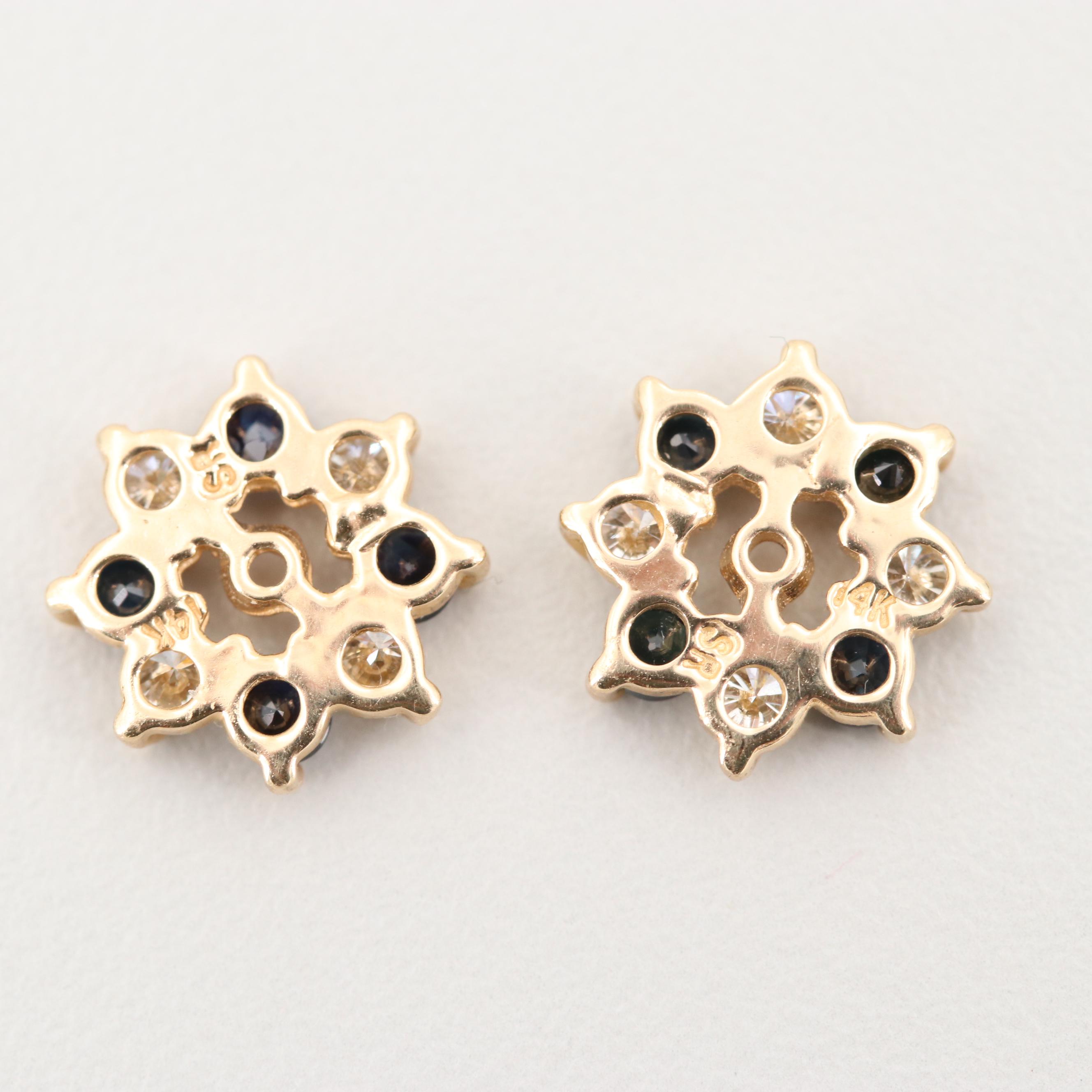 14K Yellow Gold Sapphire and Diamond Stud Enhancer Jackets EBTH