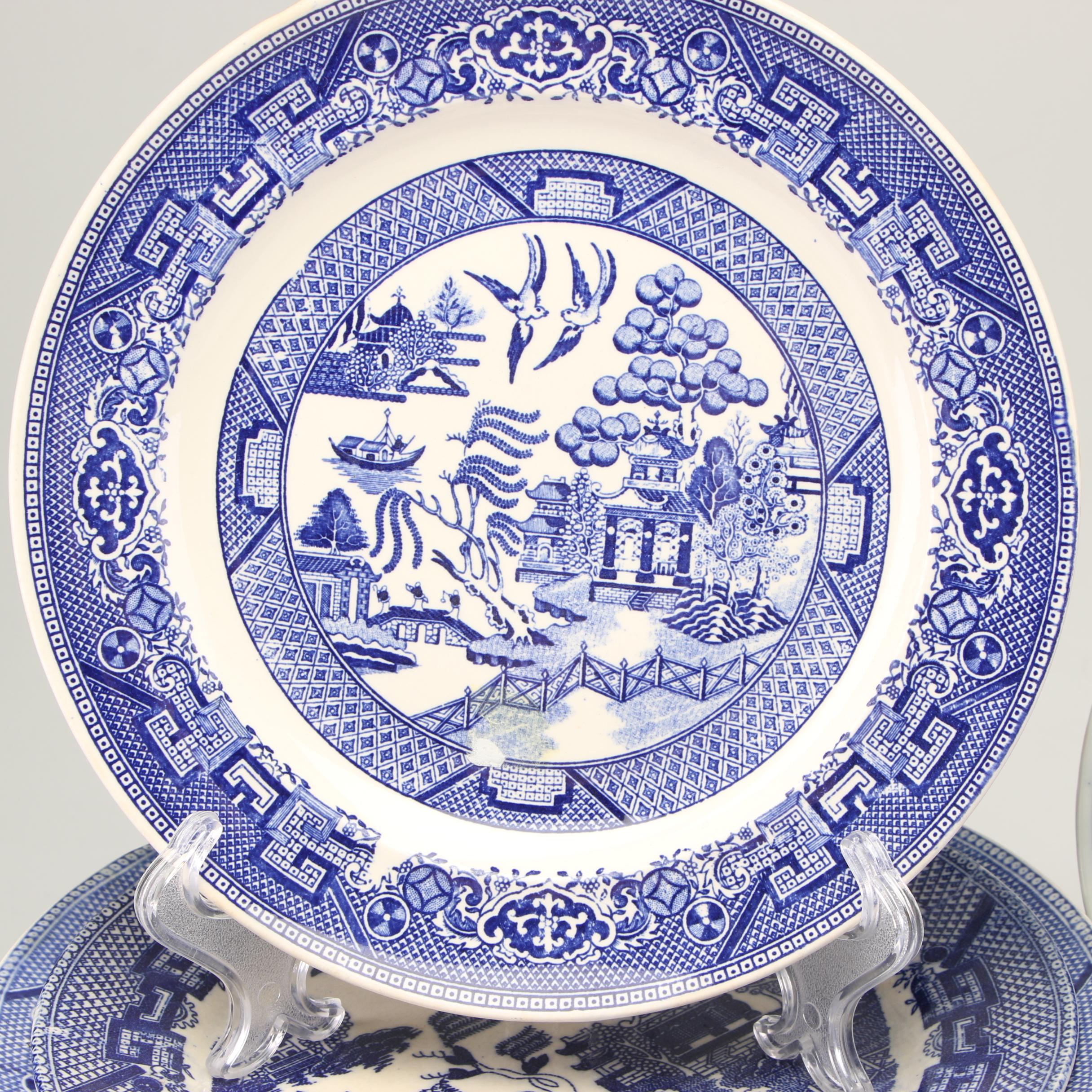 Blue and White Transferware Collection Featuring "Blue Willow" Pattern