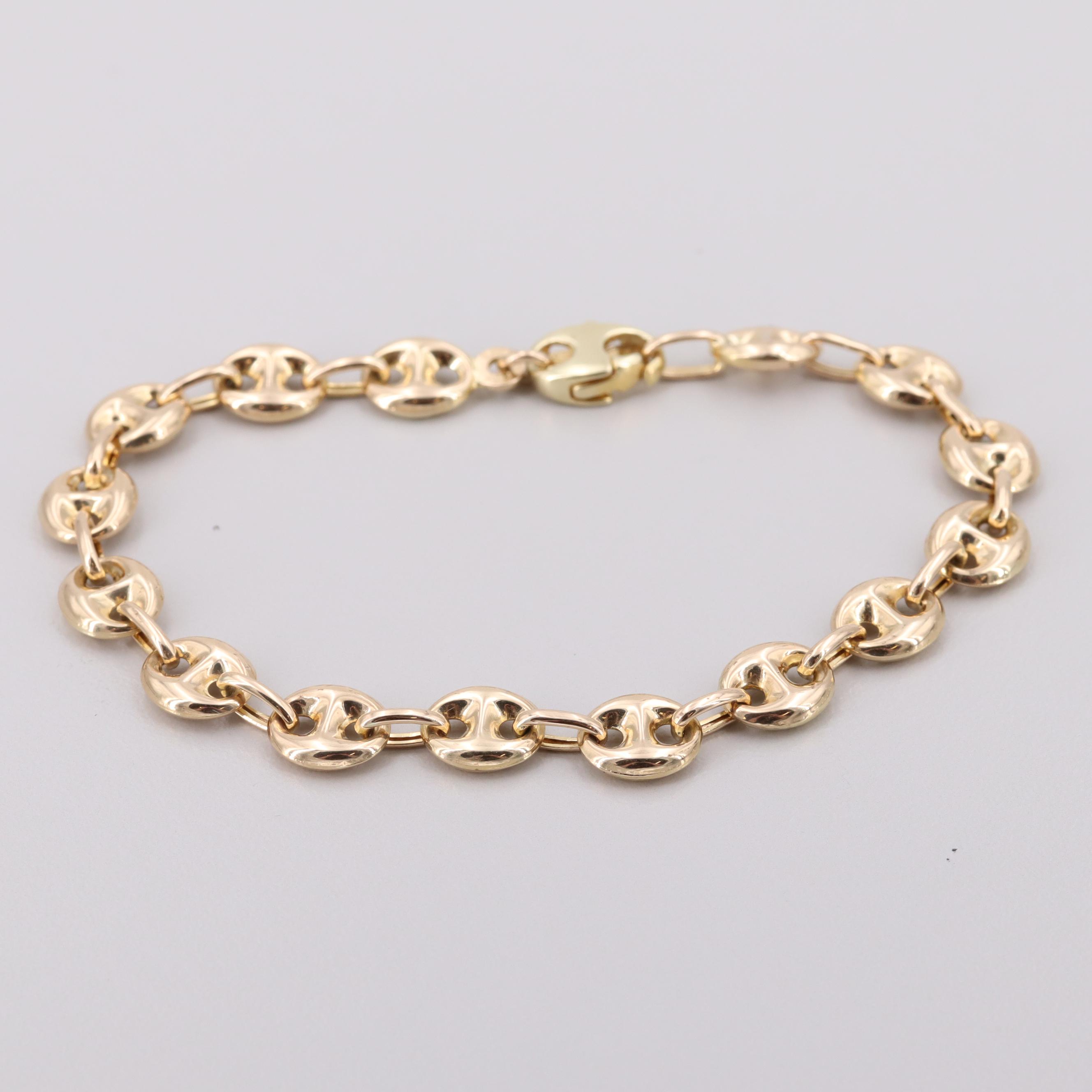 14K Yellow Gold Puffed Mariner Chain Bracelet EBTH