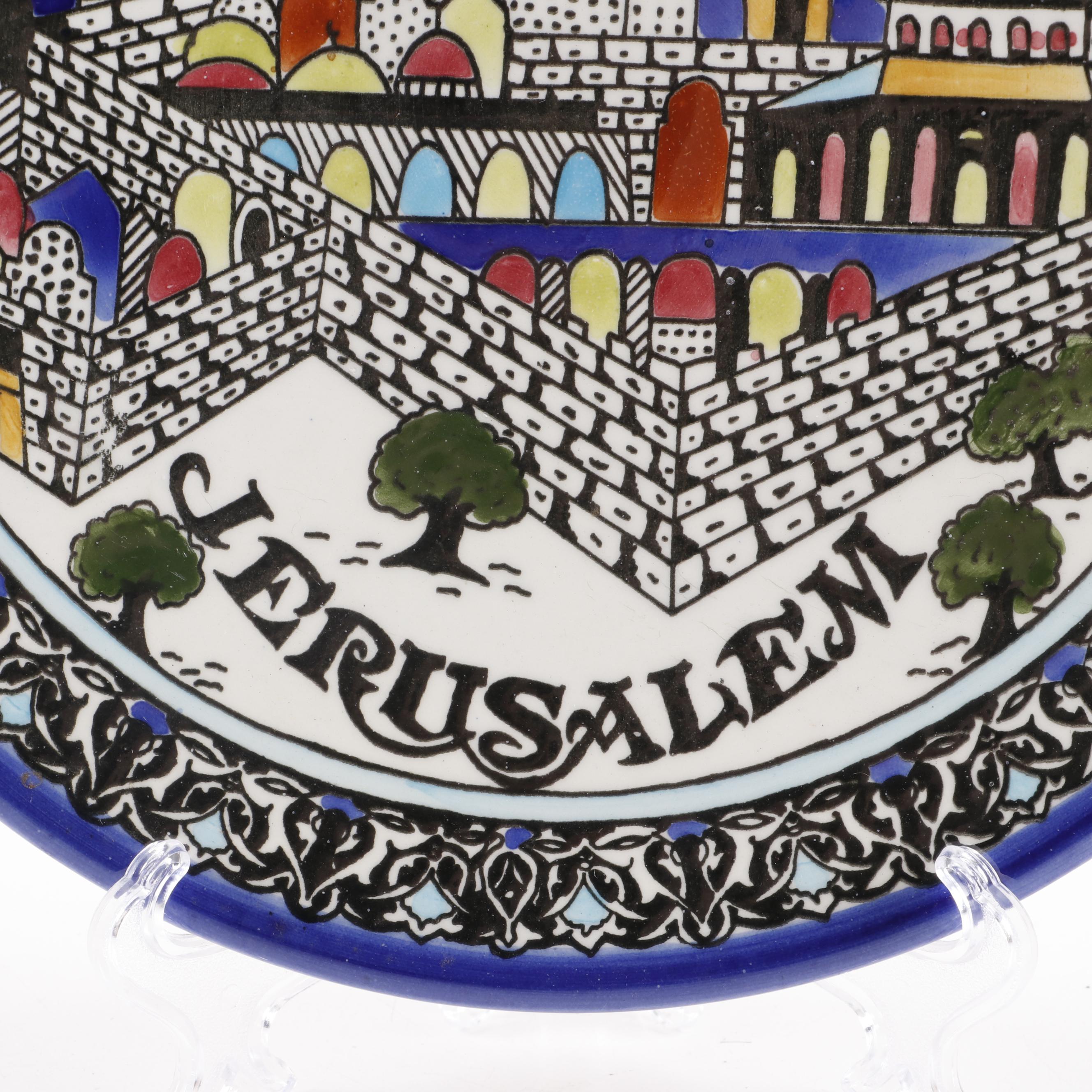 Hand Painted Ceramic "Jerusalem" Platter and Art Glass Plate EBTH
