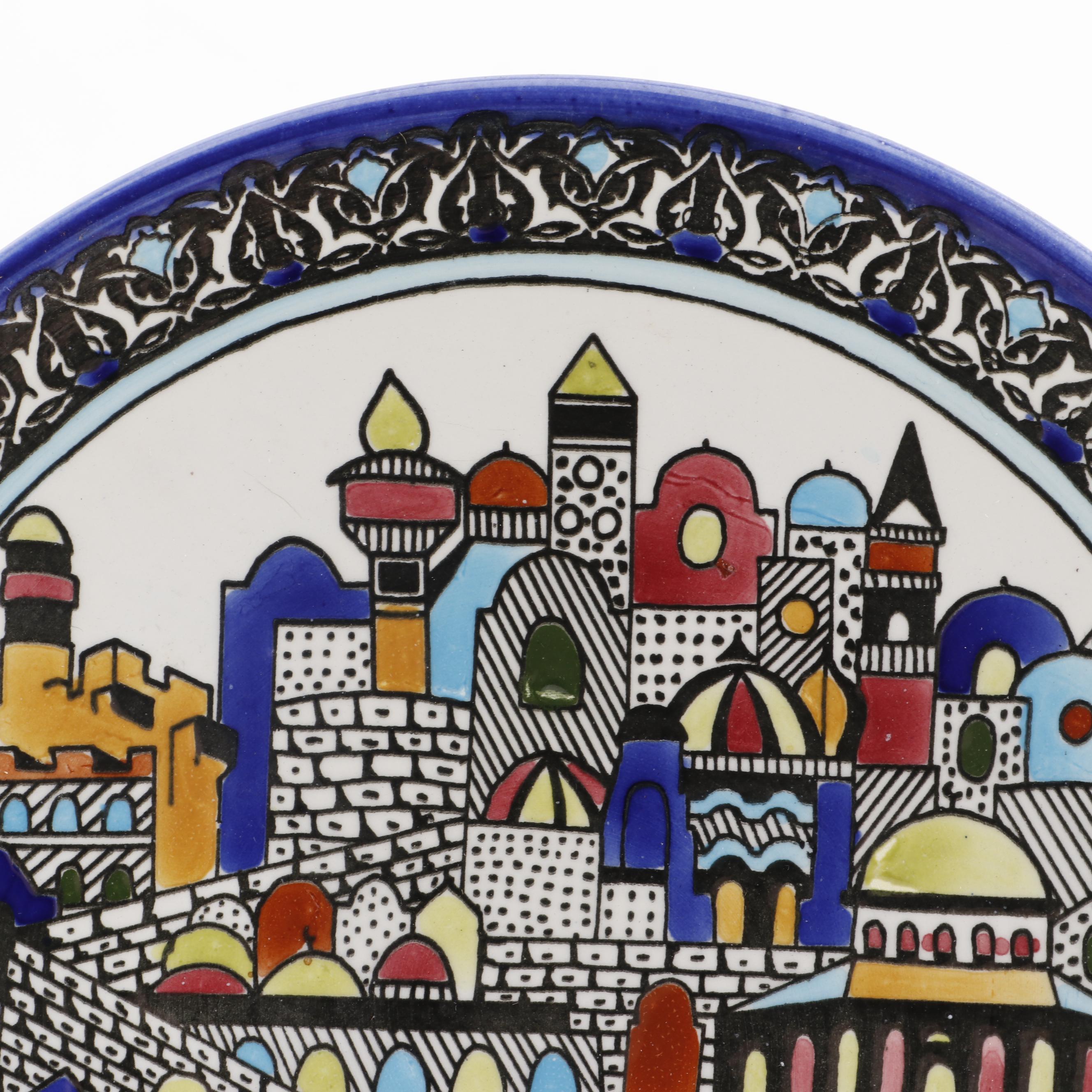 Hand Painted Ceramic "Jerusalem" Platter and Art Glass Plate EBTH