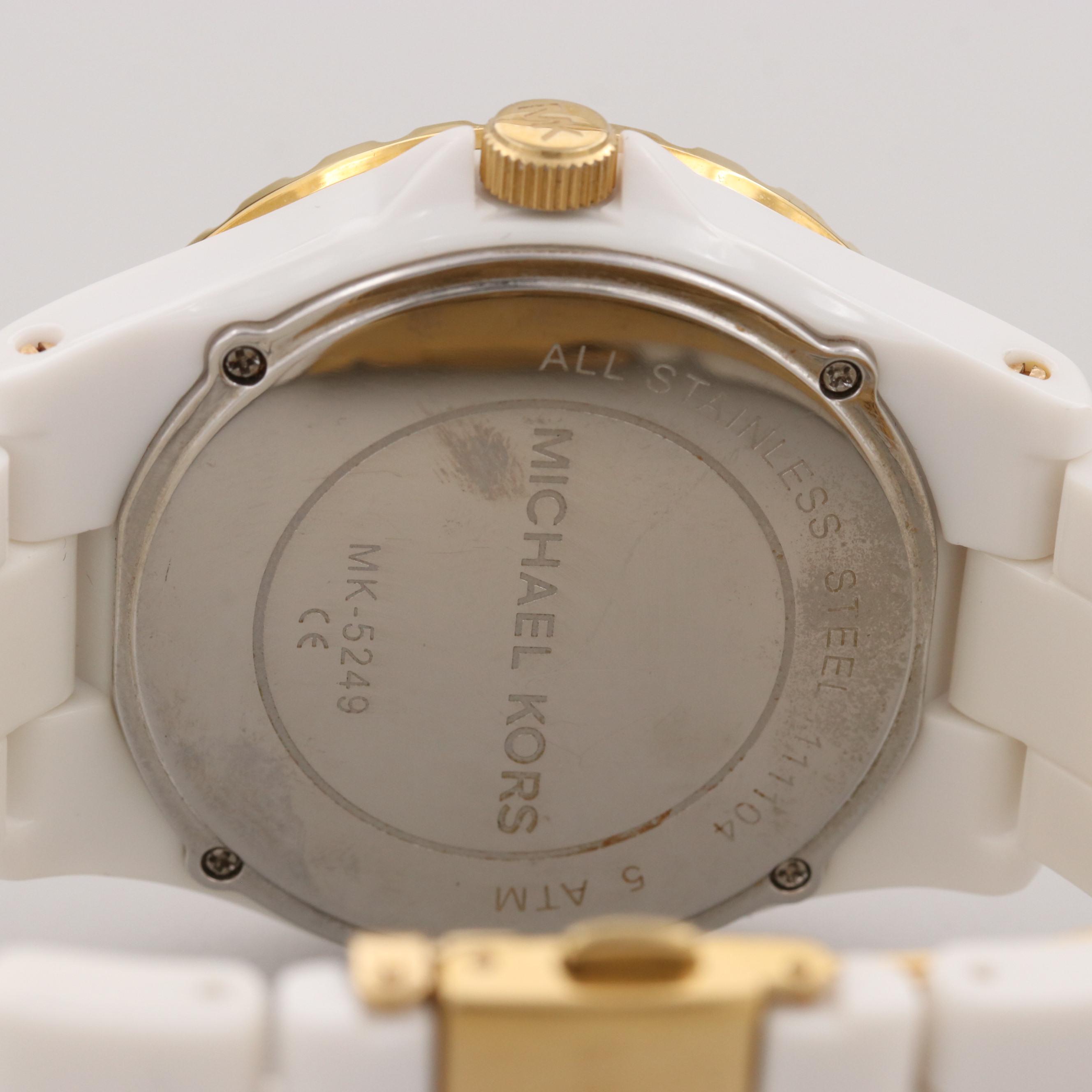 Michael Kors Gold Plate Wristwatch With Mother of Pearl Dial and Date ...