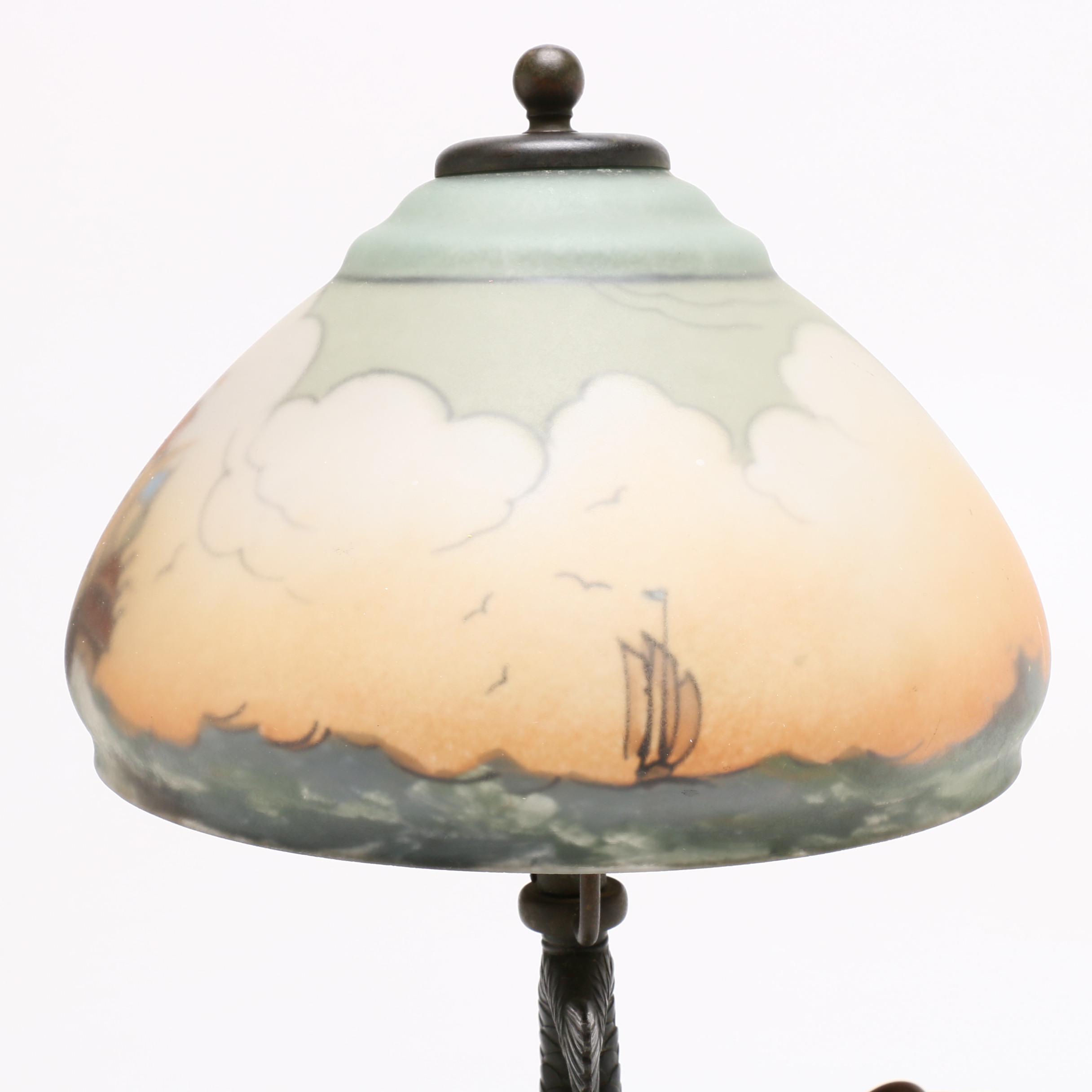 Pairpoint Figural Lamp with Reverse Painted Glass Shade EBTH