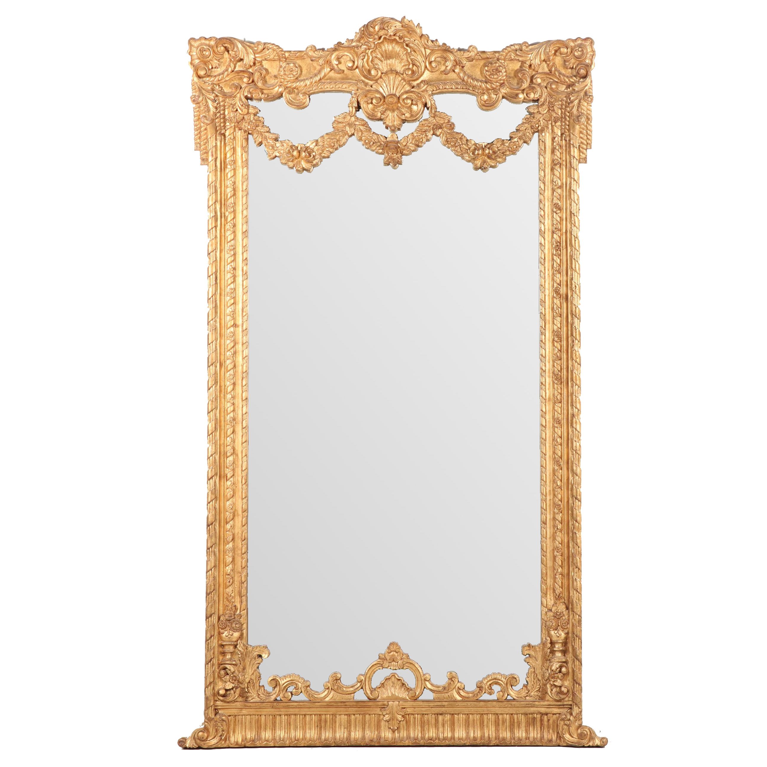 Rococo Style Gold Painted Pier Mirror With Rocaille Decoration - 