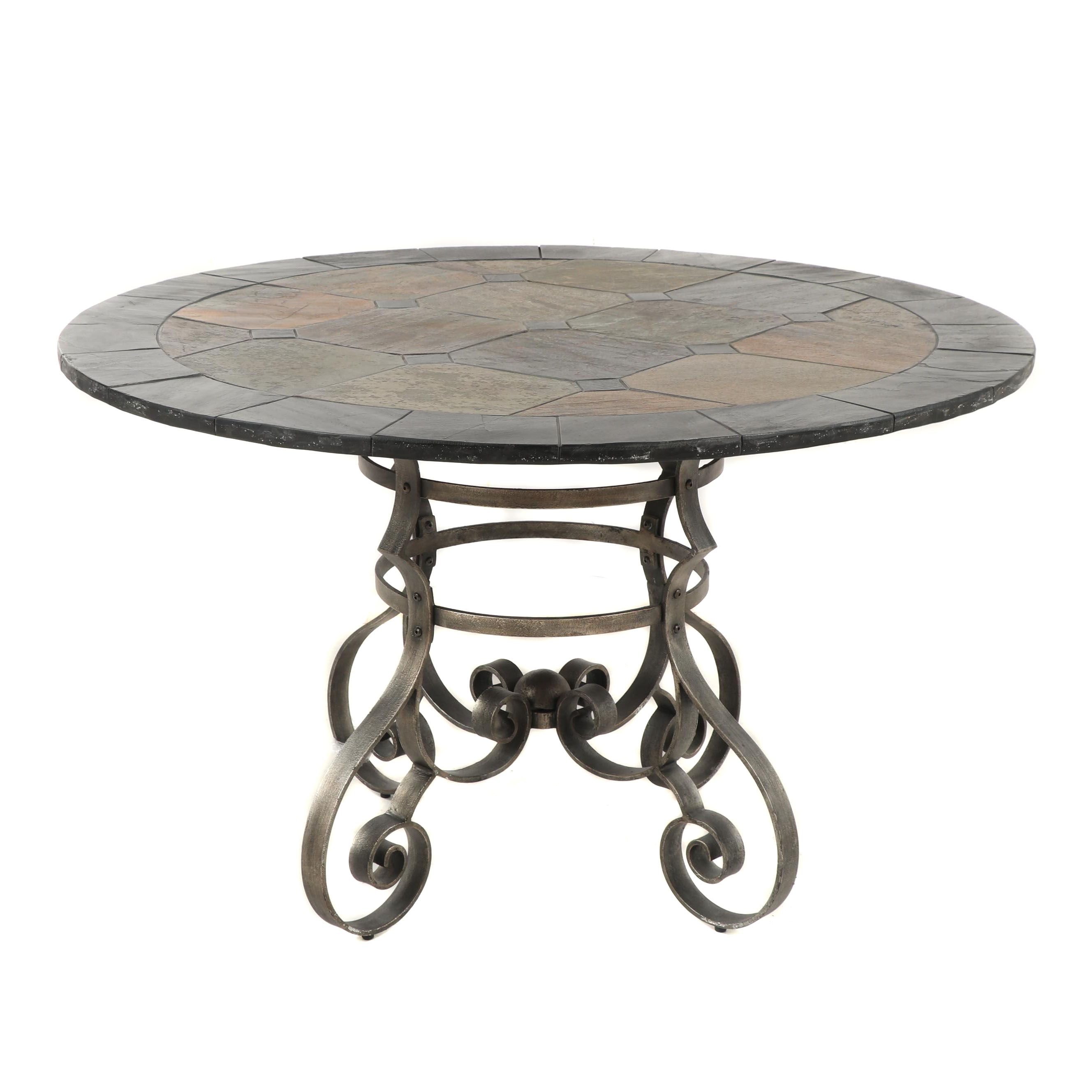 Contemporary Steel and Slate Top Round Dining Table EBTH
