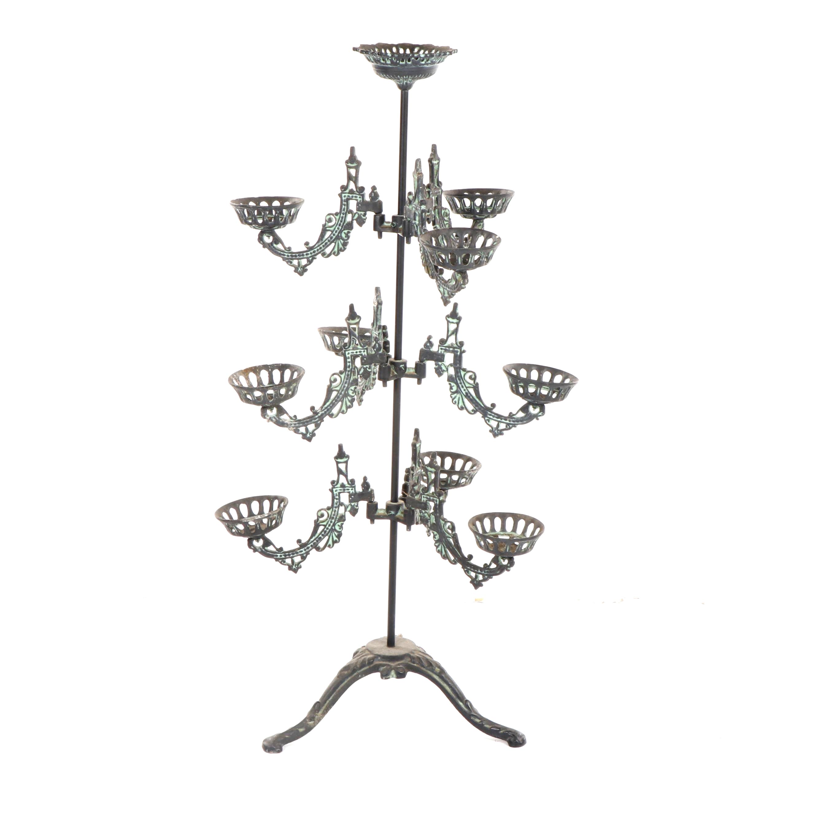 Victorian Style Floor Standing Metal Pillar Candle Holder With Adjustable Arms