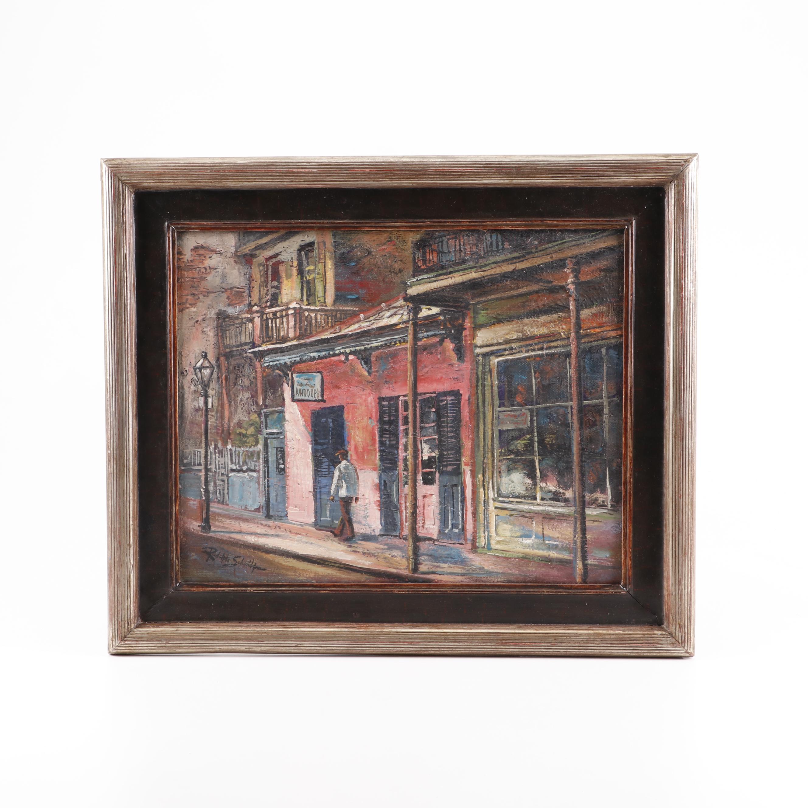 Rudolph Schmidt New Orleans Street Scene Oil Painting | EBTH