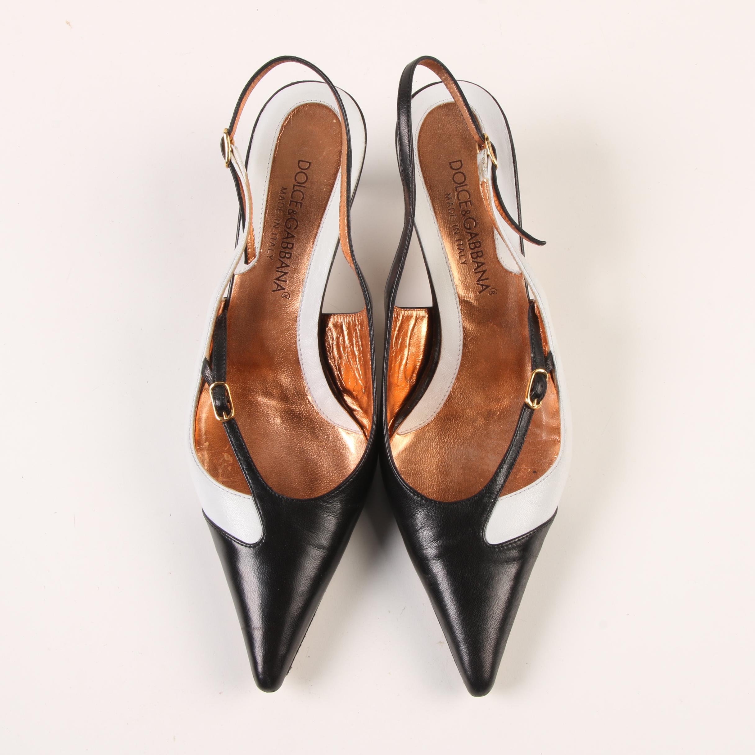 Dolce & Gabbana Kitten Heel Slingbacks in Asymmetrical Black and White