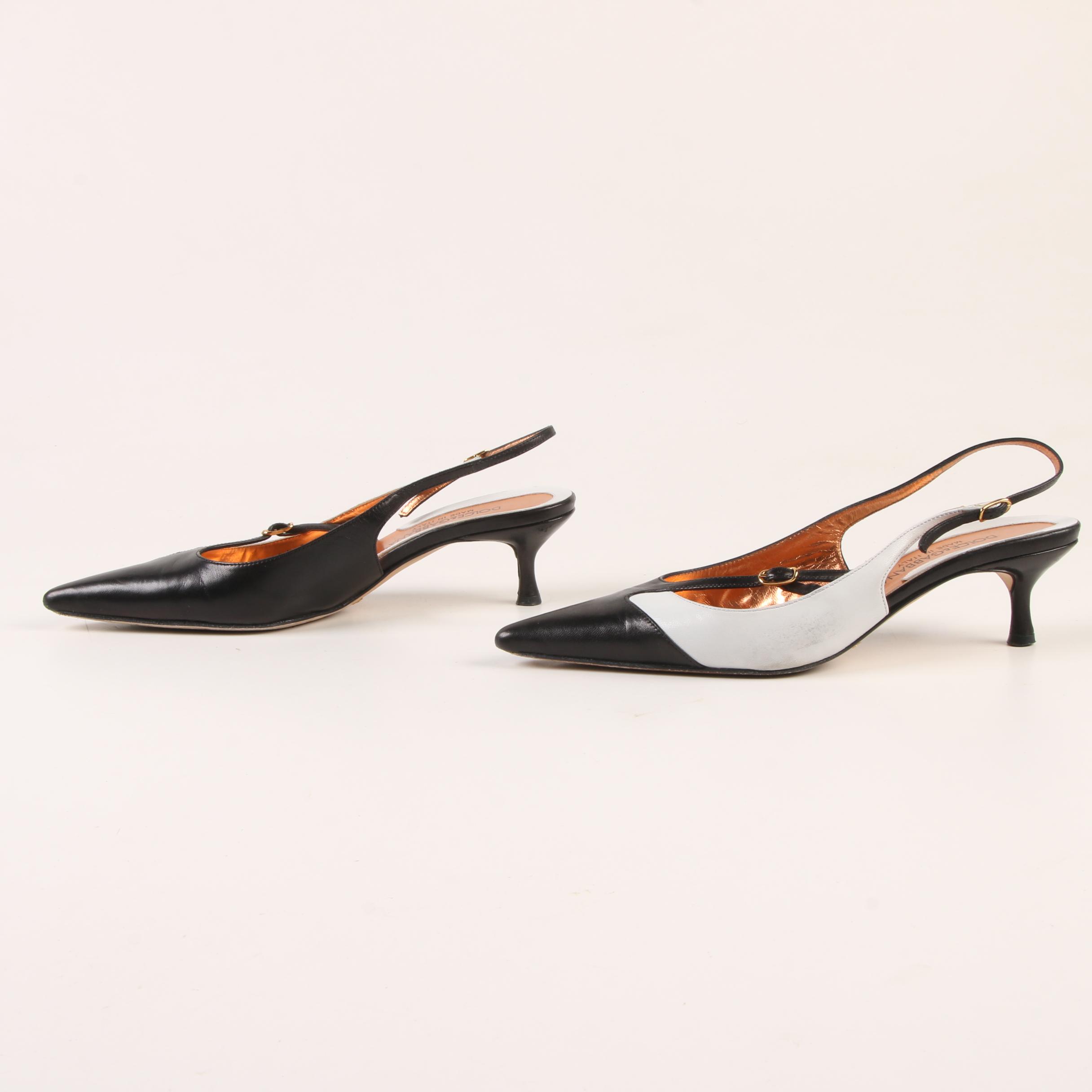Dolce & Gabbana Kitten Heel Slingbacks in Asymmetrical Black and White