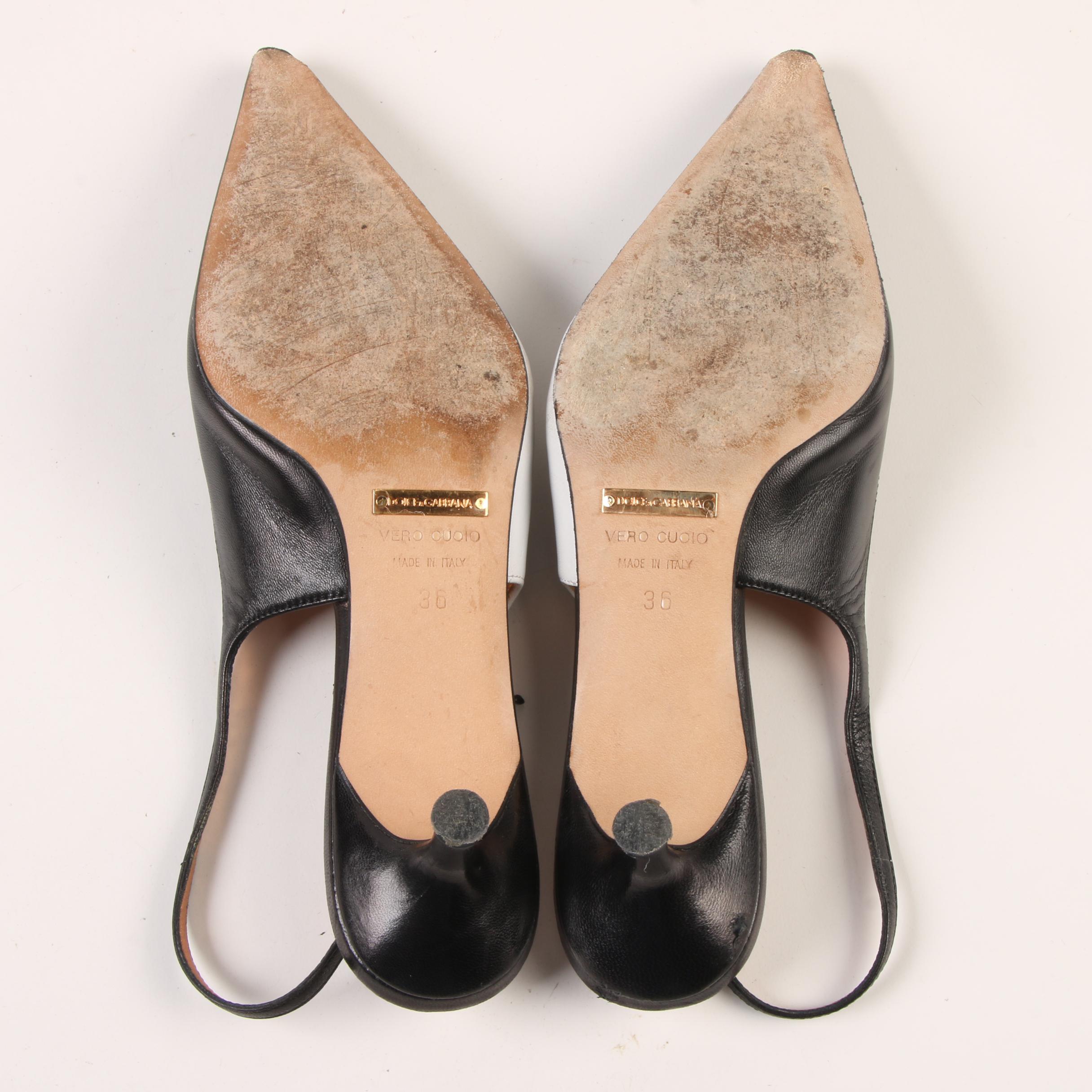Dolce & Gabbana Kitten Heel Slingbacks in Asymmetrical Black and White