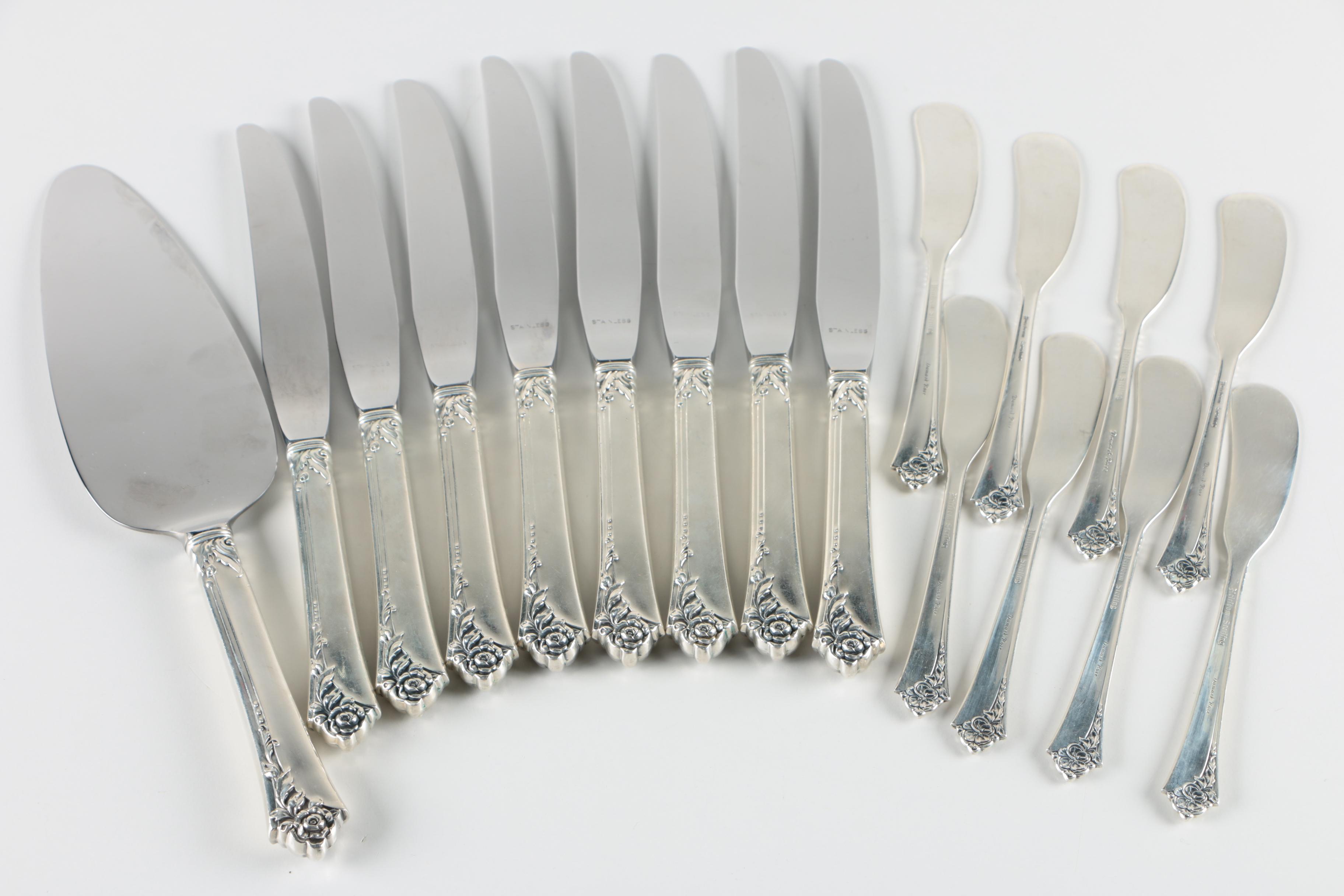 Oneida "Damask Rose" Sterling Silver Flatware for Eight and Serving