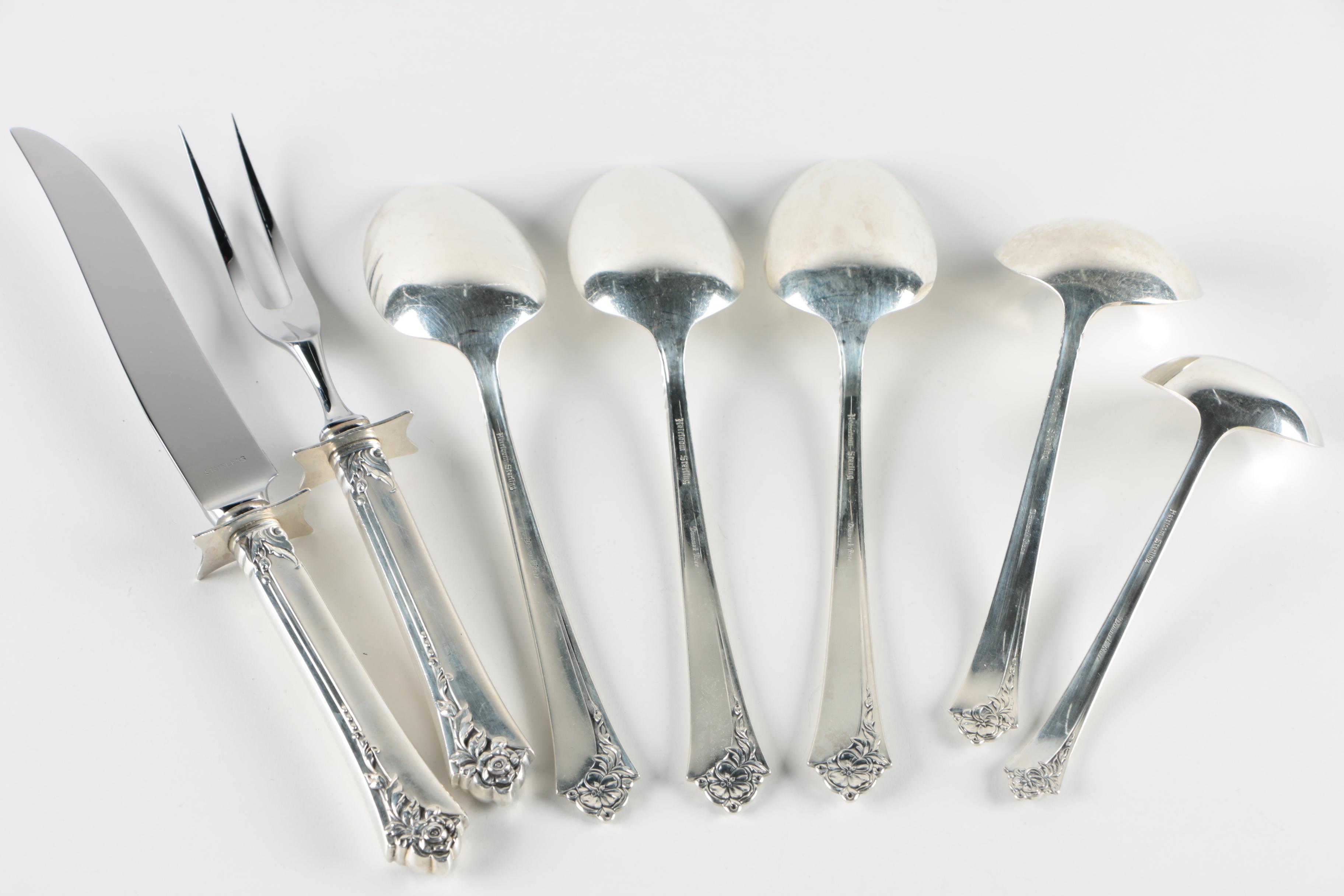 Oneida "Damask Rose" Sterling Silver Flatware for Eight and Serving