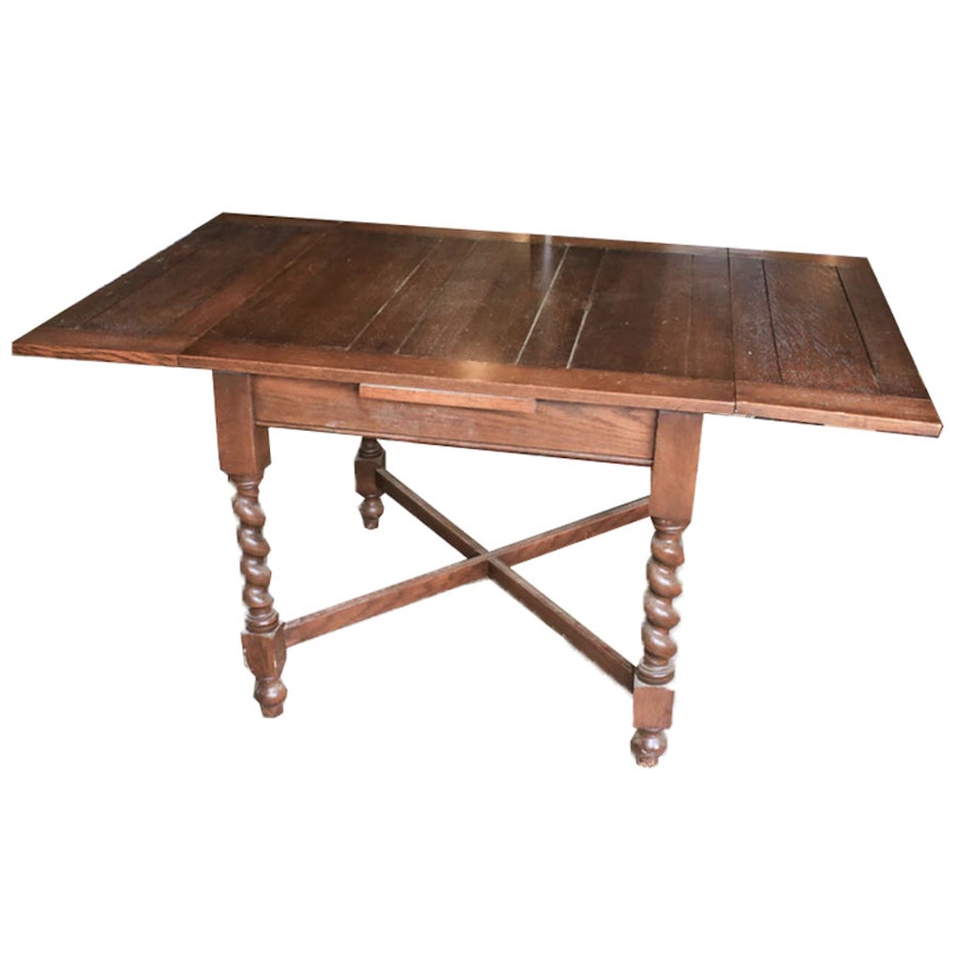 William And Mary Style Oak Barley Twist Draw Leaf Dining Table Mid 20th Century William And Mary Style Oak Barley Twist Draw Leaf Dining Table Mid 20th Century
