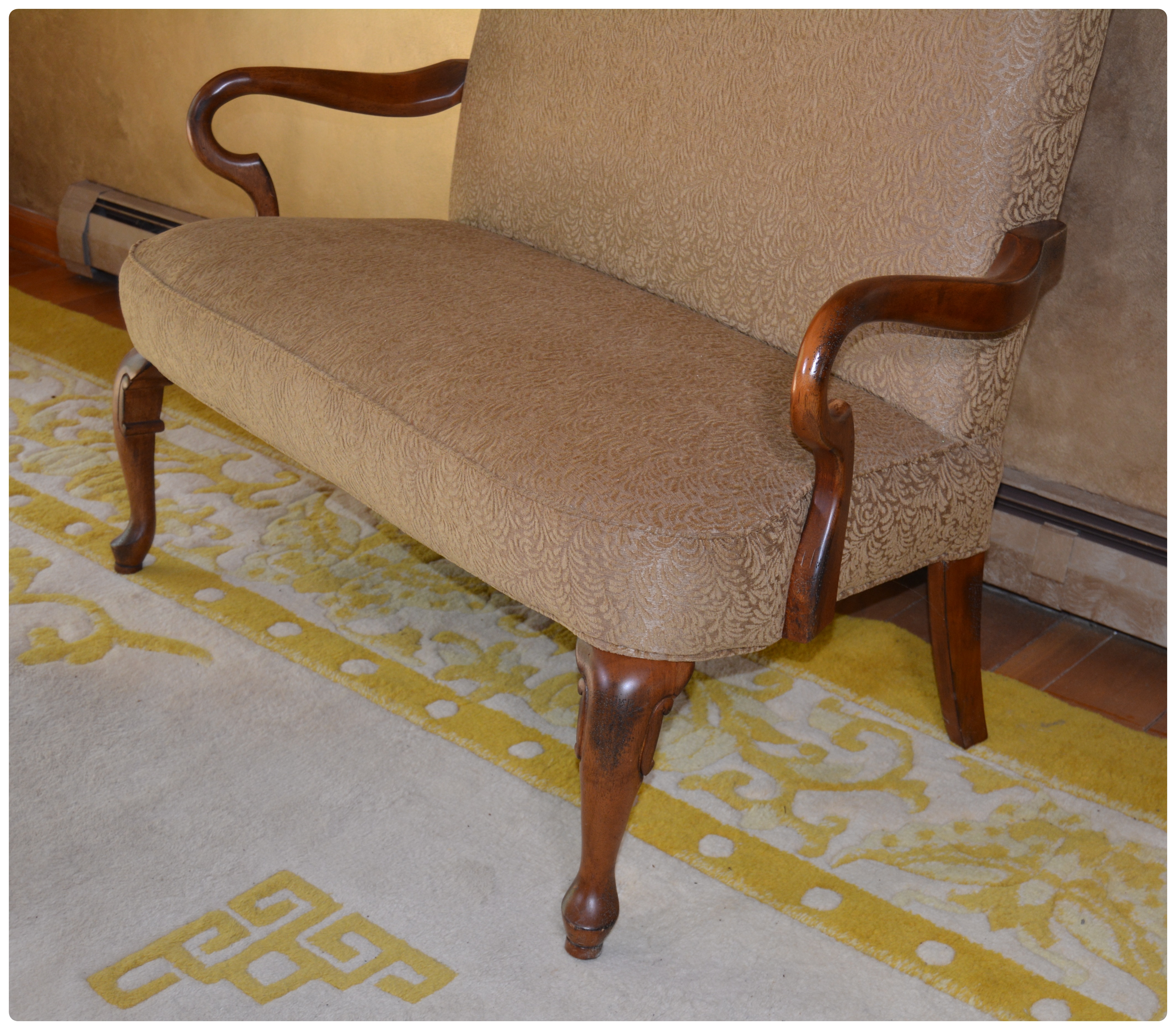 Upholstered Best Chairs, Inc Federal Style Wooden Settee, 20th Century EBTH