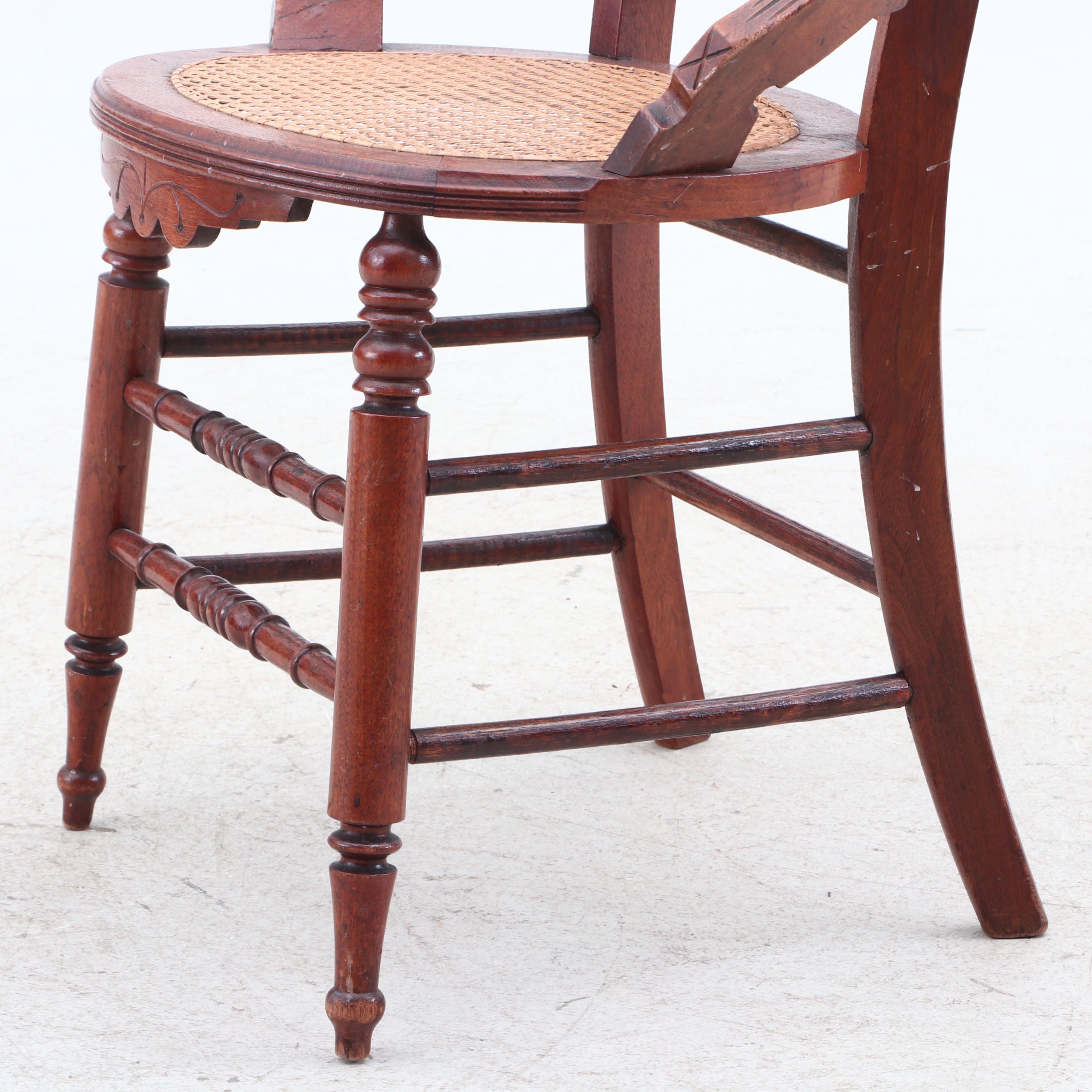 Victorian Eastlake Walnut Caned Arm Chairs, Circa 1880s EBTH