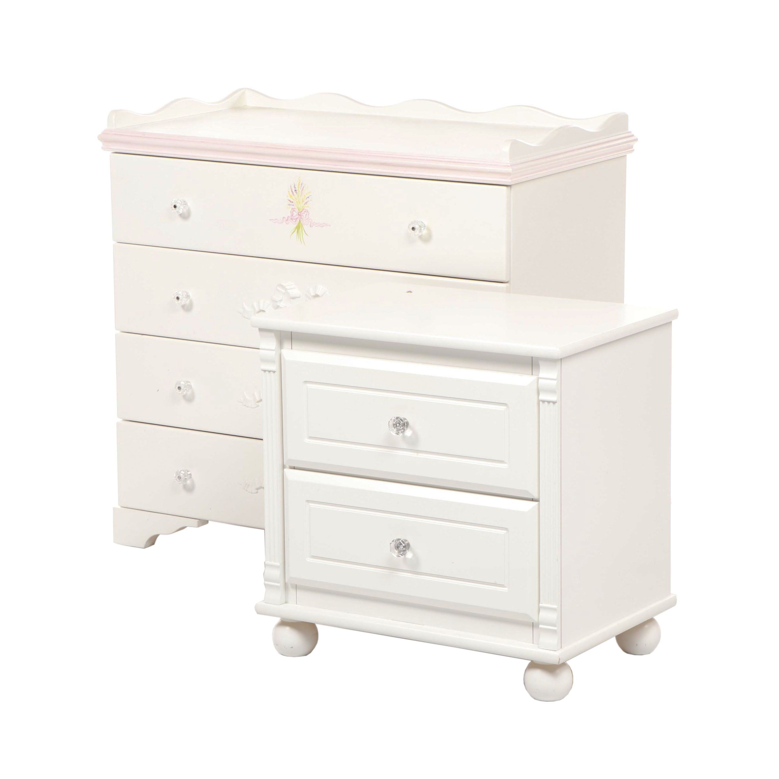 White Wooden Nursery Dresser With Ribbon Motif Bellini Jessica
