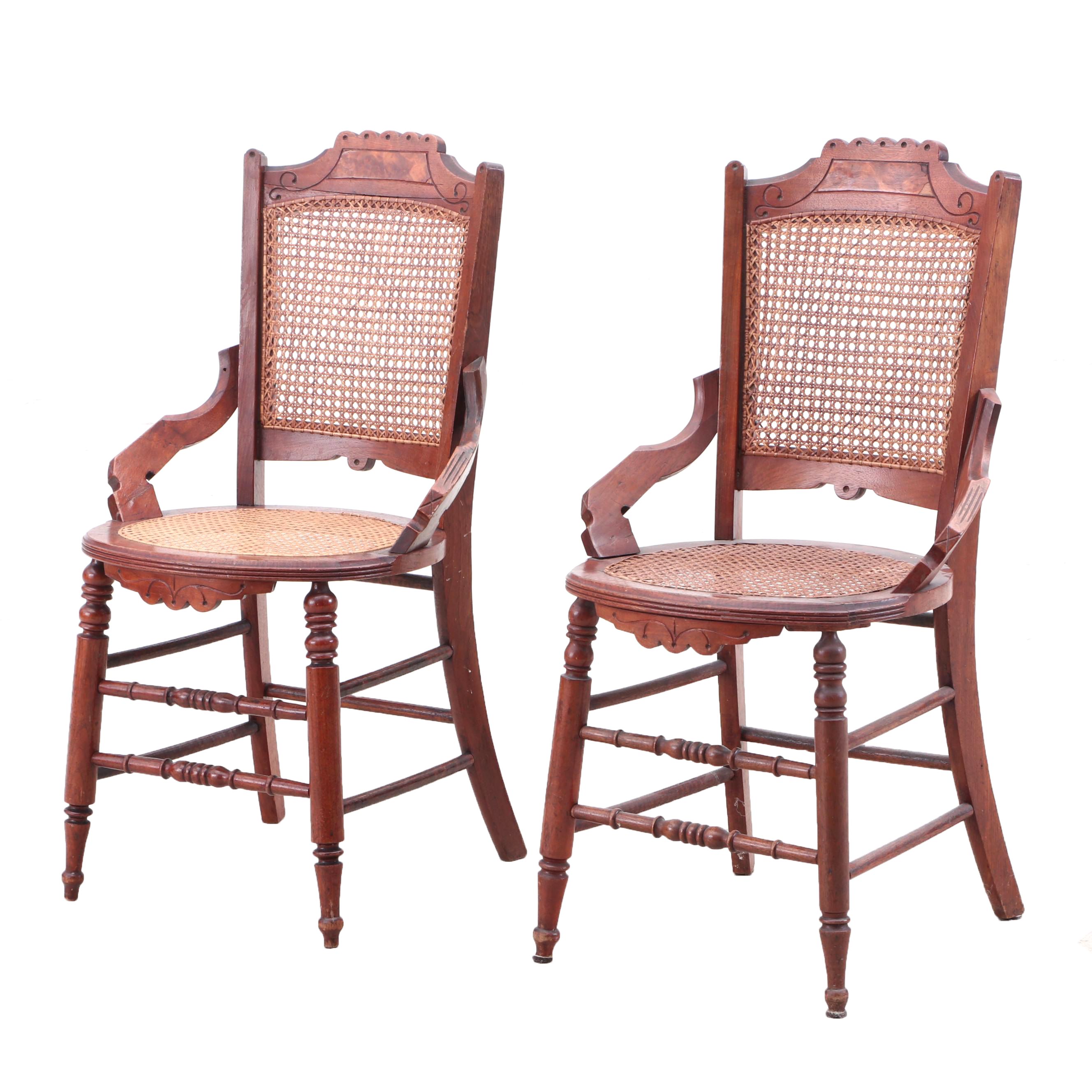 Victorian Eastlake Walnut Caned Arm Chairs, Circa 1880s EBTH