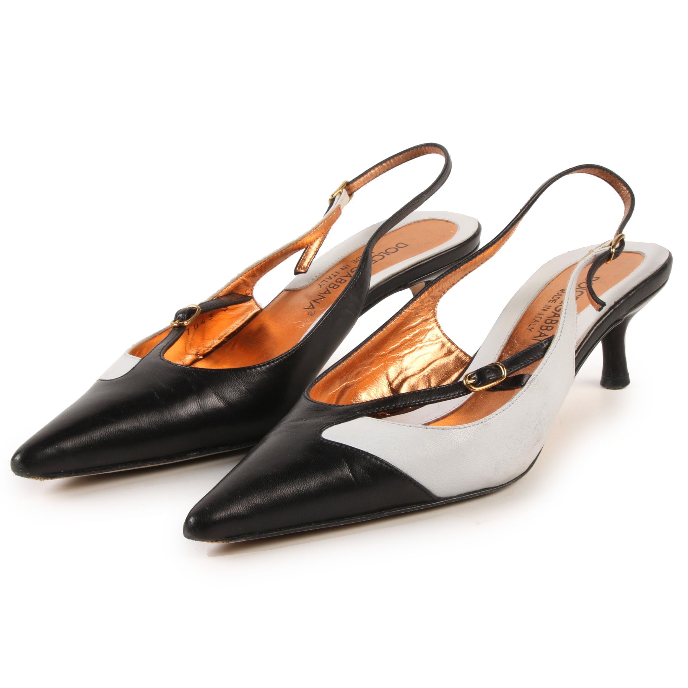 Dolce & Gabbana Kitten Heel Slingbacks in Asymmetrical Black and White