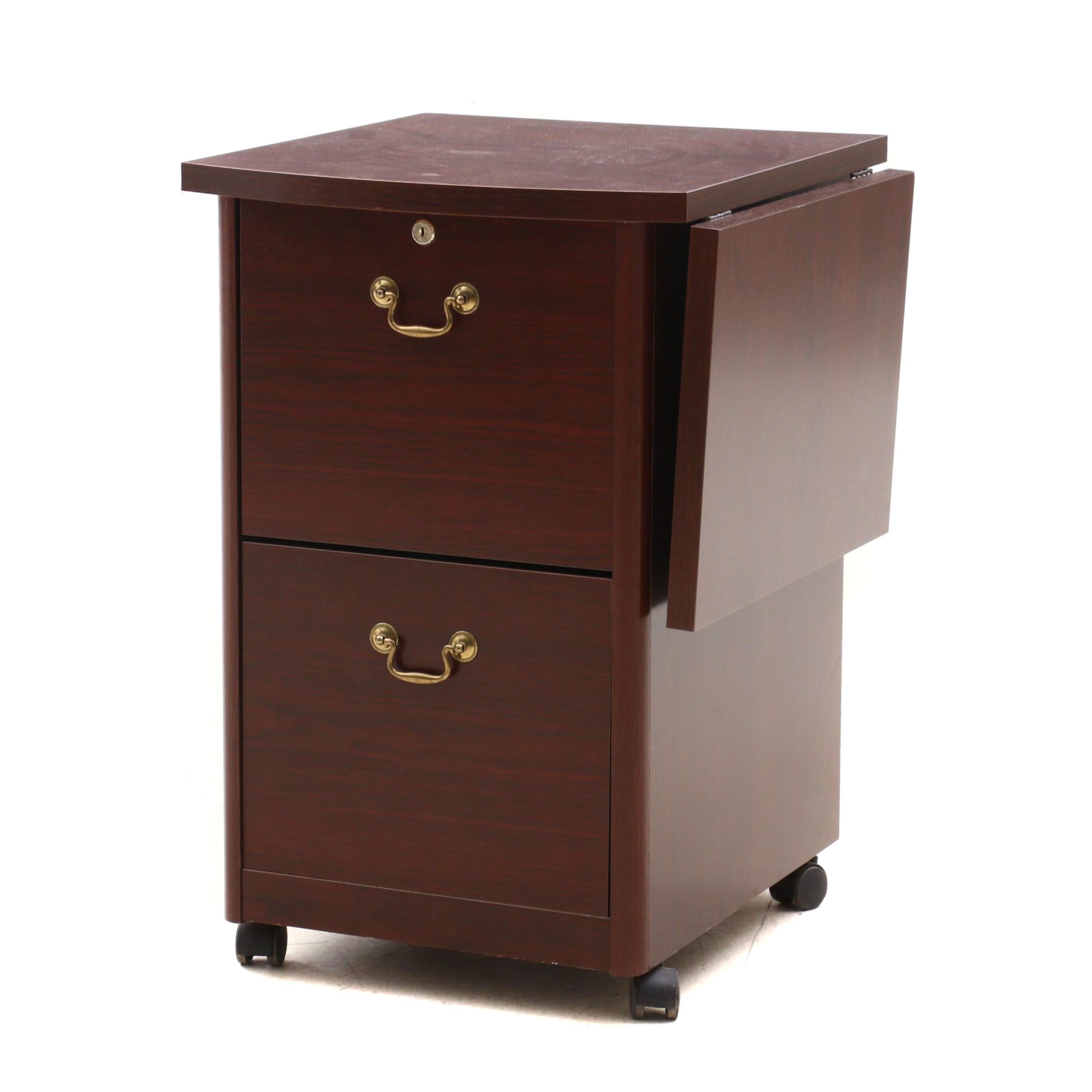 Mahogany Grained Vinyl File Cabinet With Drop Leaf Ebth