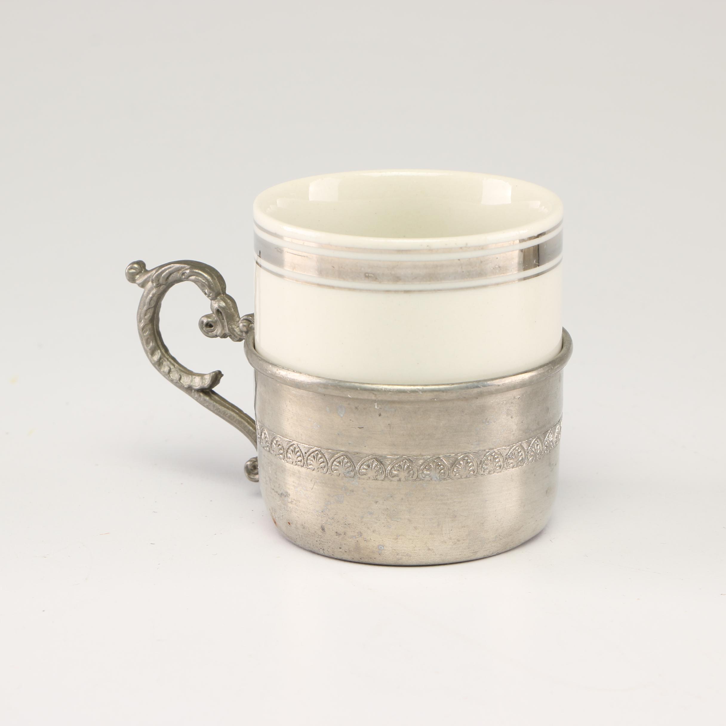 Weidmann Italian Porcelain and Pewter Espresso Cups, Set ...