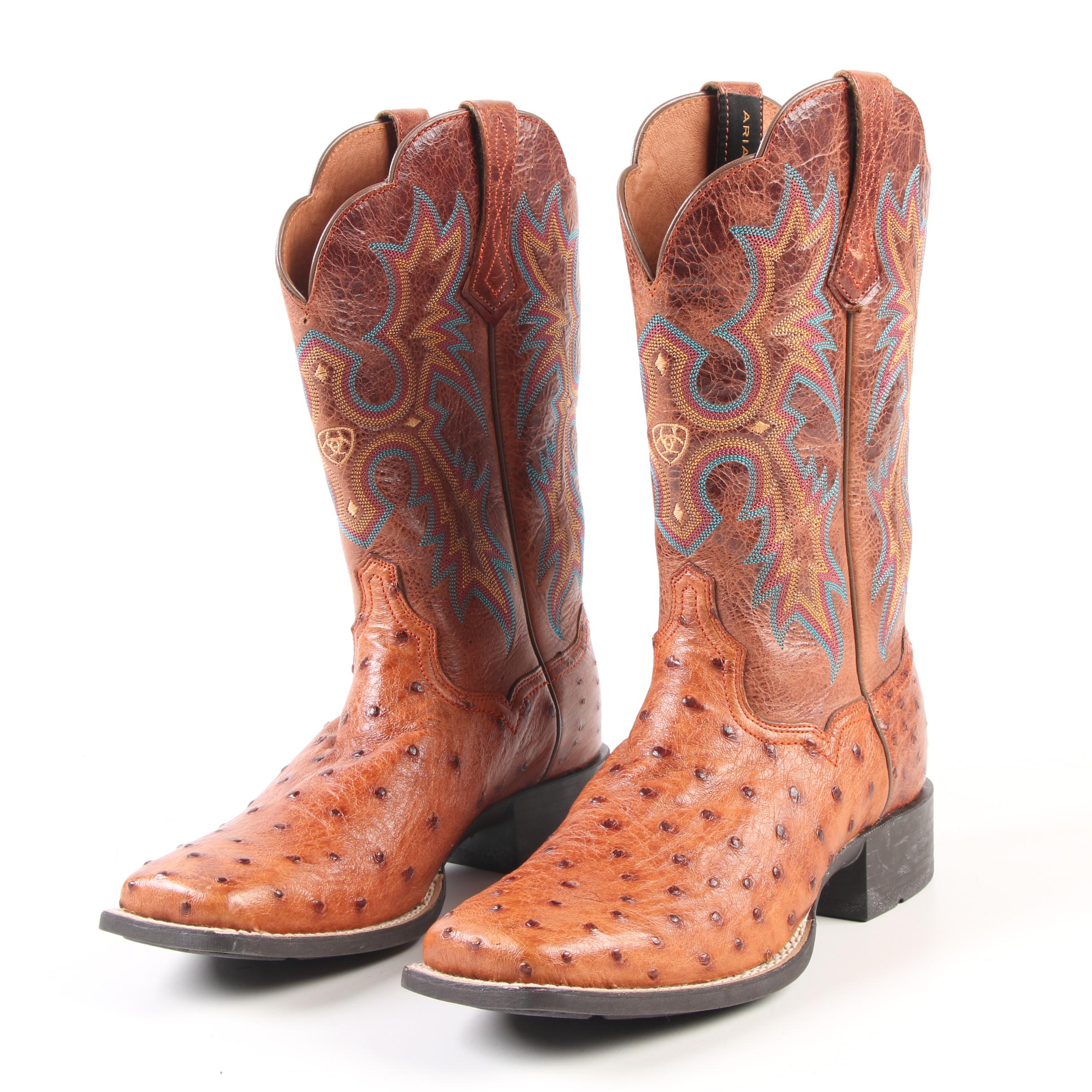 Women's Ariat Tombstone Full Quill Ostrich Skin Square Toe Western ...