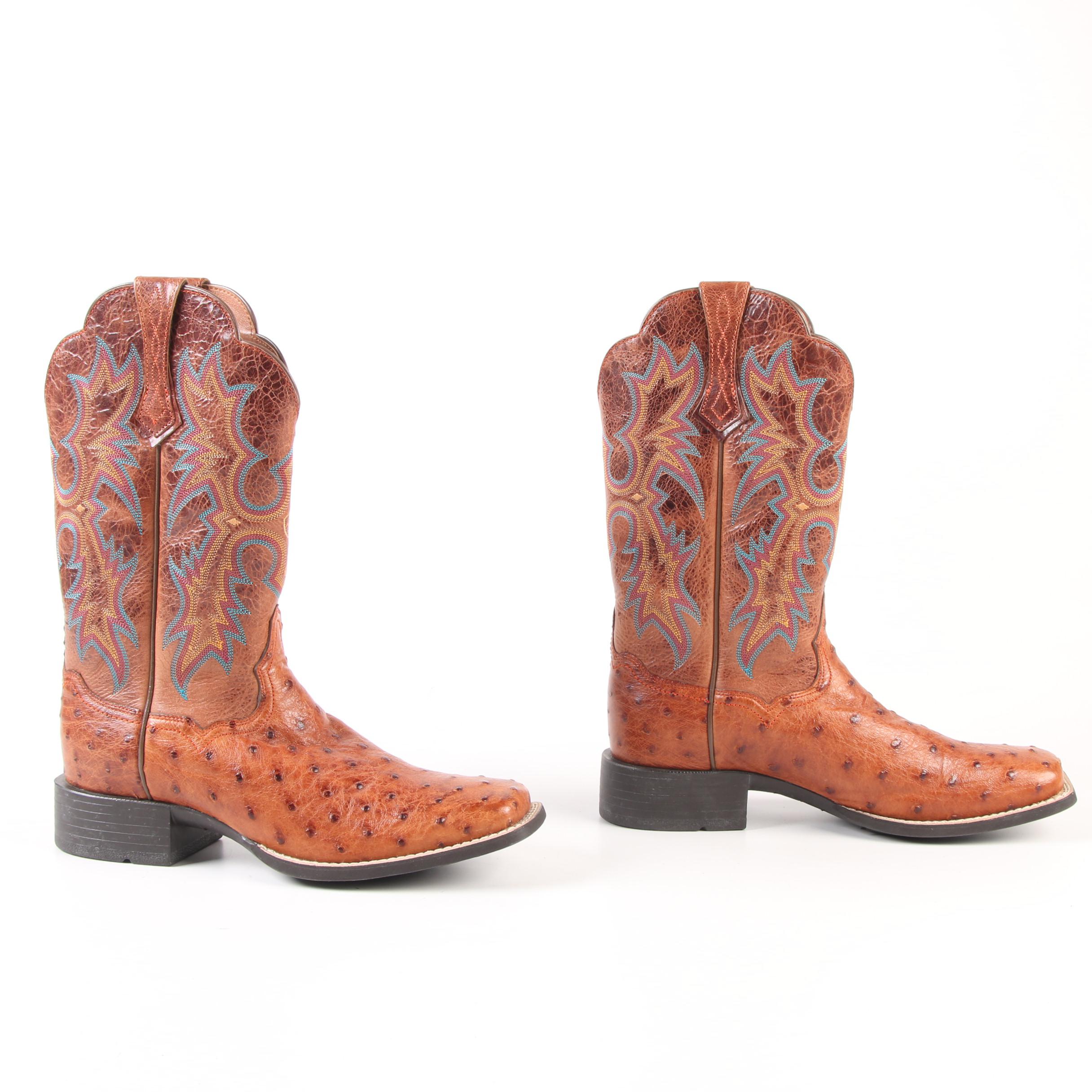 Women's Ariat Tombstone Full Quill Ostrich Skin Square Toe Western