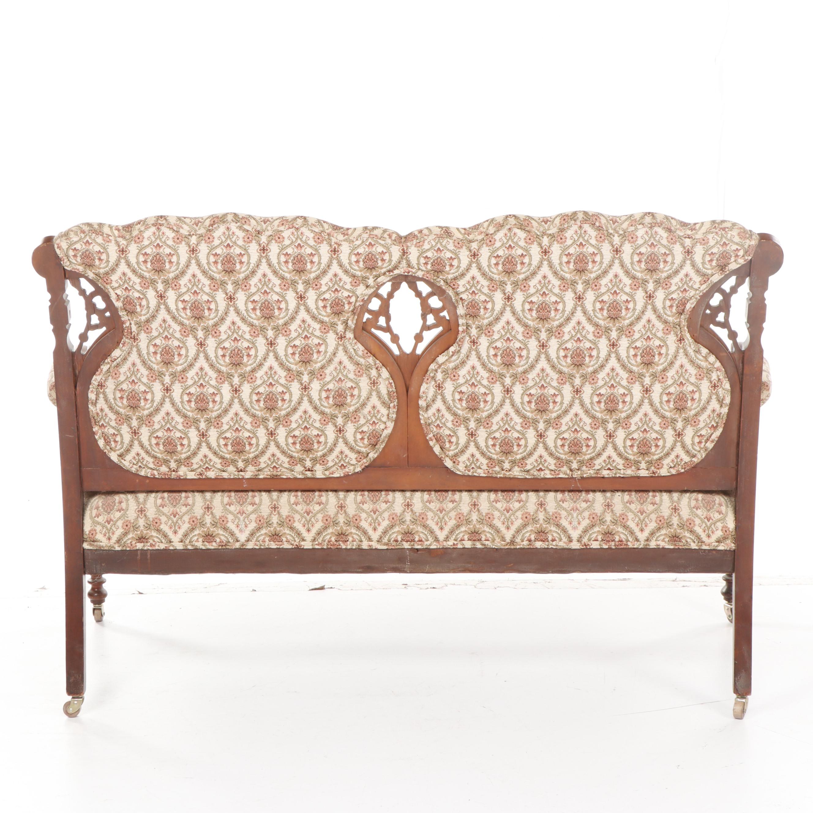 Late Victorian, Eastlake Style Upholstered And Carved Walnut Settee | EBTH