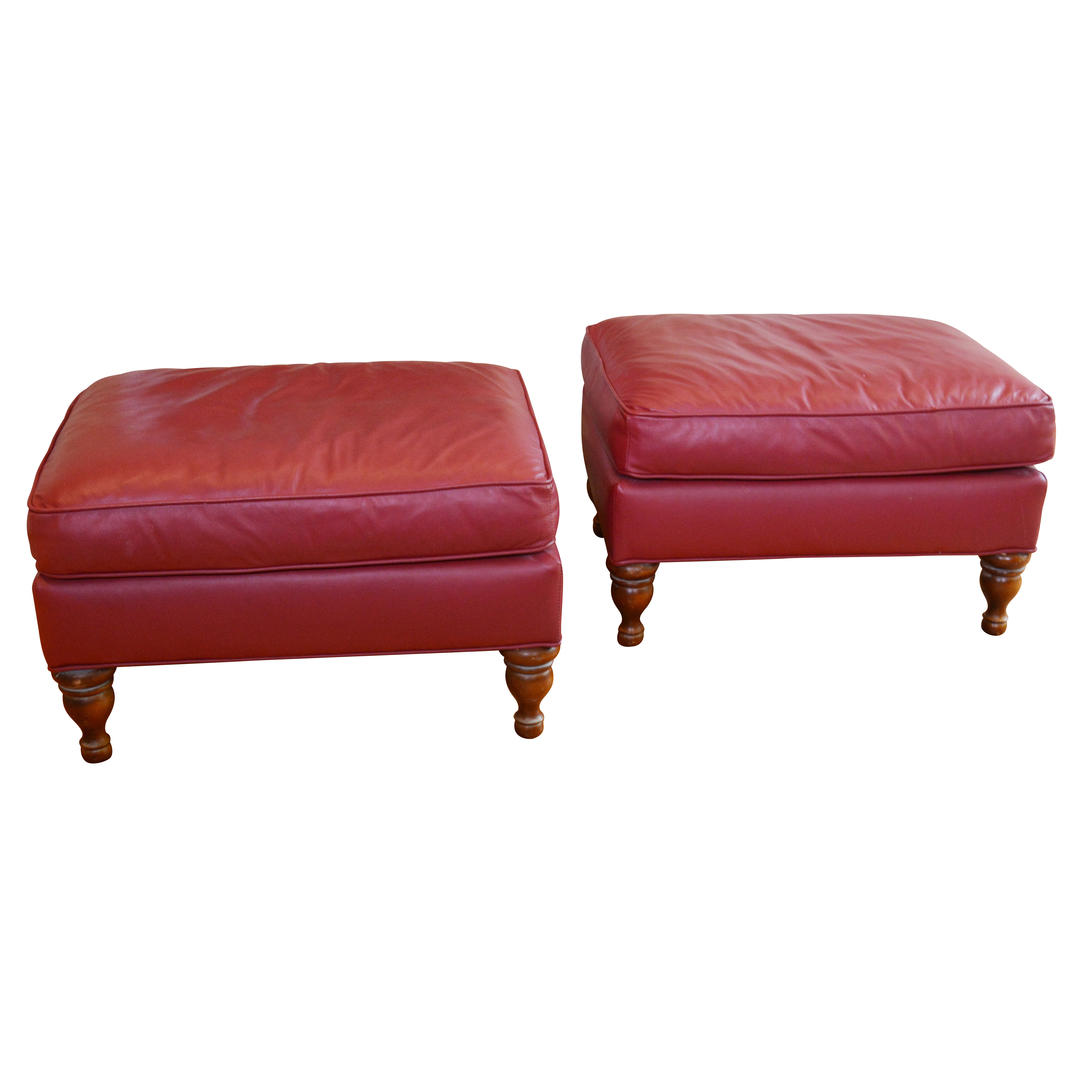 Pair Of Red Leather Ottomans Contemporary EBTH   DSC 0843 