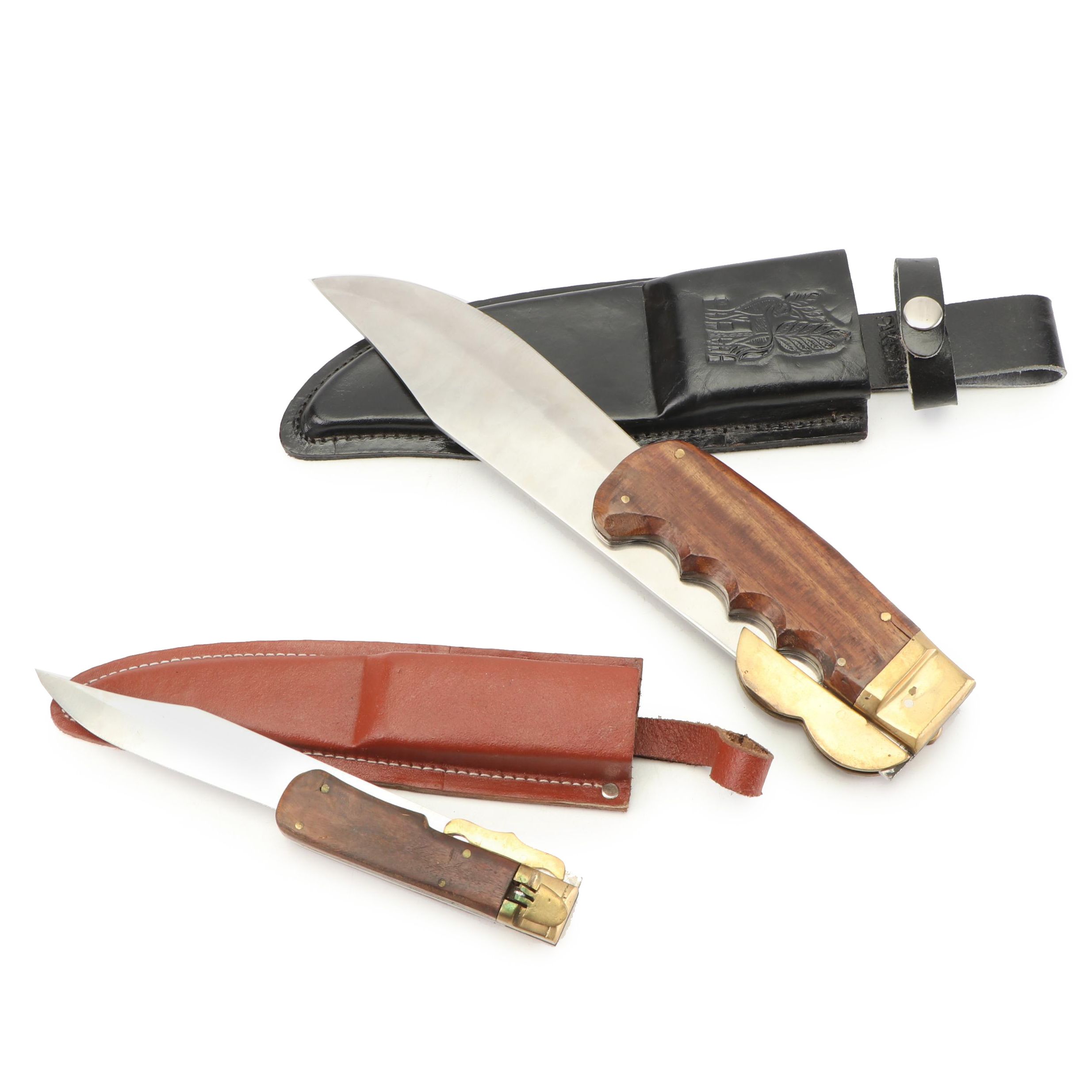 Pakistani Folding Knives in Leather Sheathes EBTH