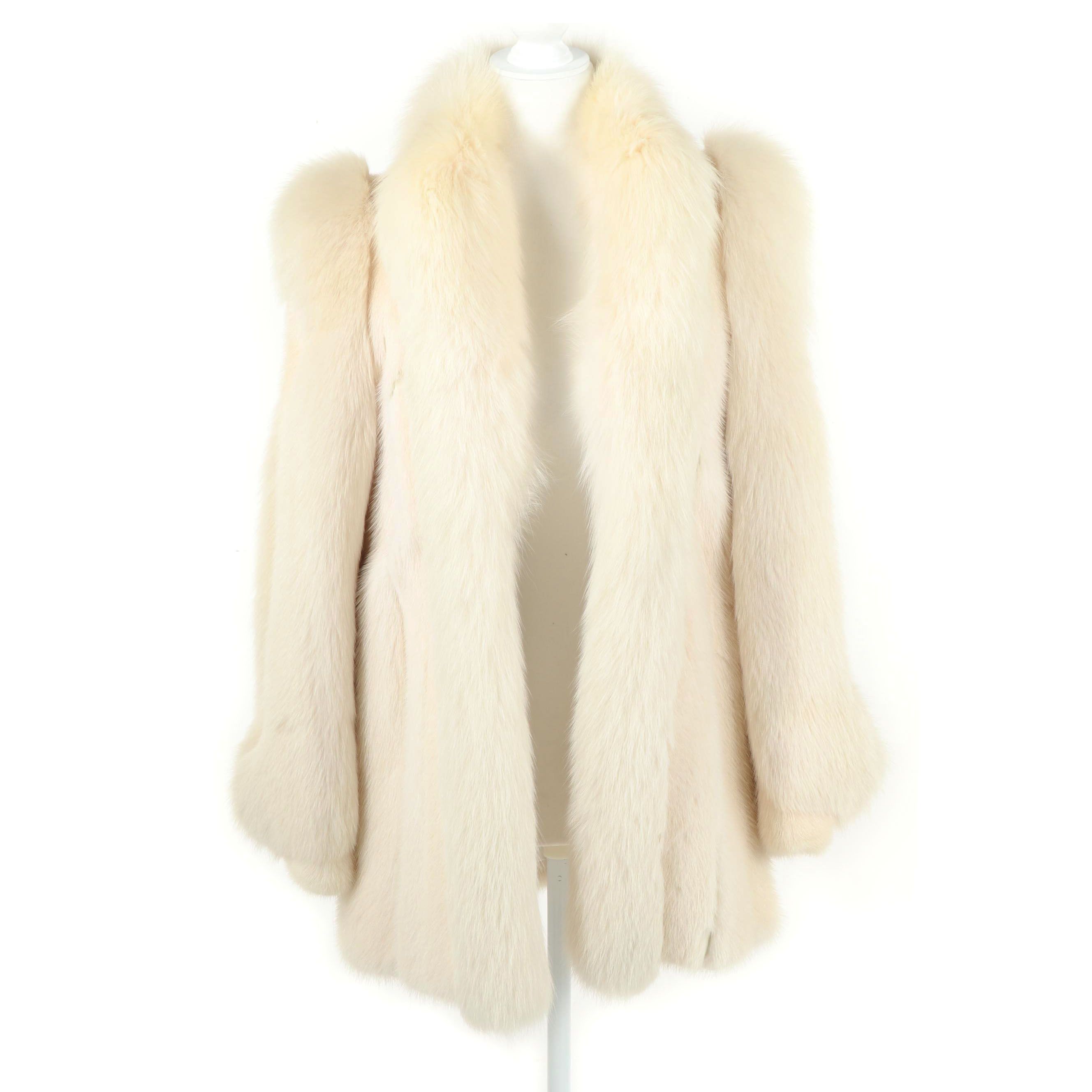 Women S White Mink Fur Coat With Fox Fur Tuxedo Collar Ebth
