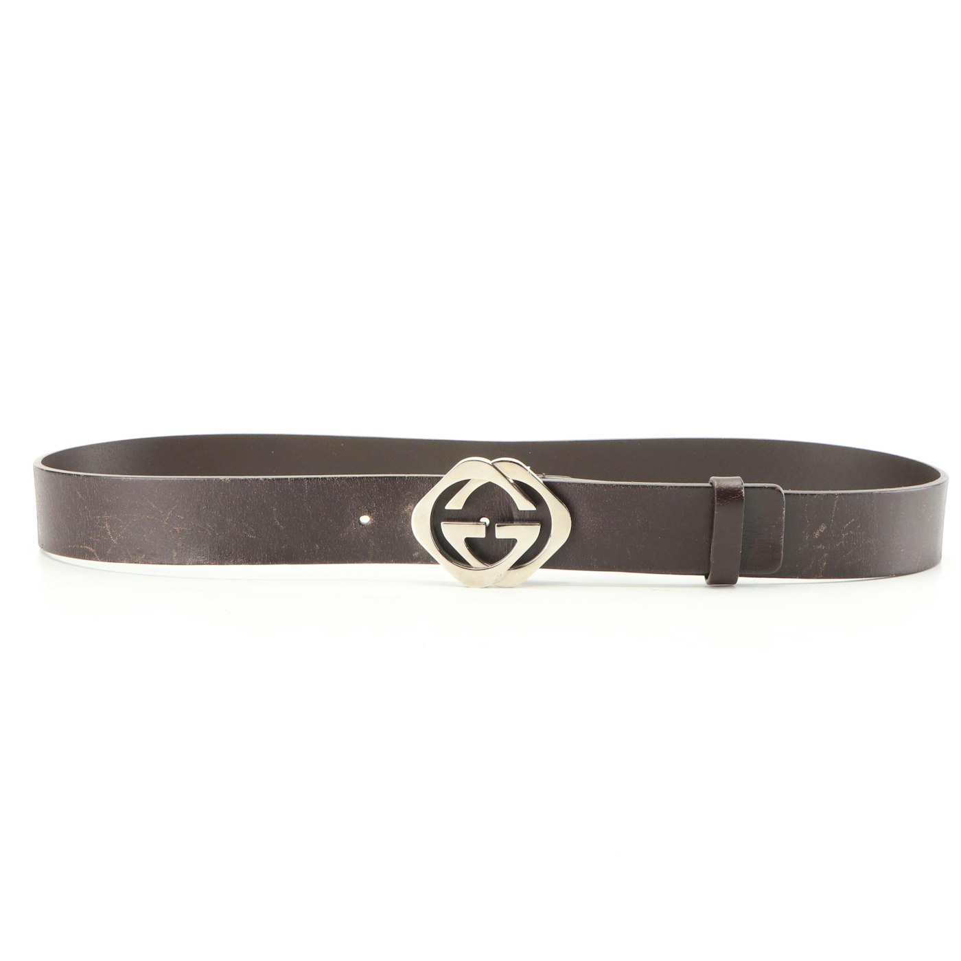 Gucci GG Brown Leather Belt with Silver Tone Buckle, Made in Italy | EBTH