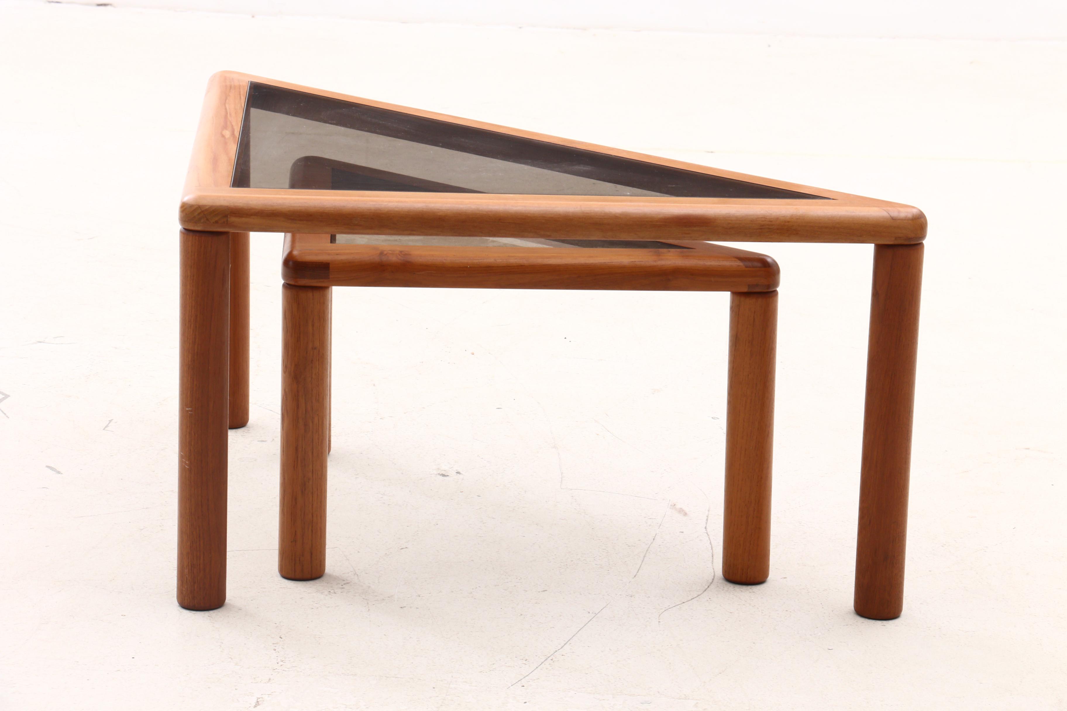 Mid Century Modern Teak Glass Top Triangular Shaped Nesting Tables EBTH