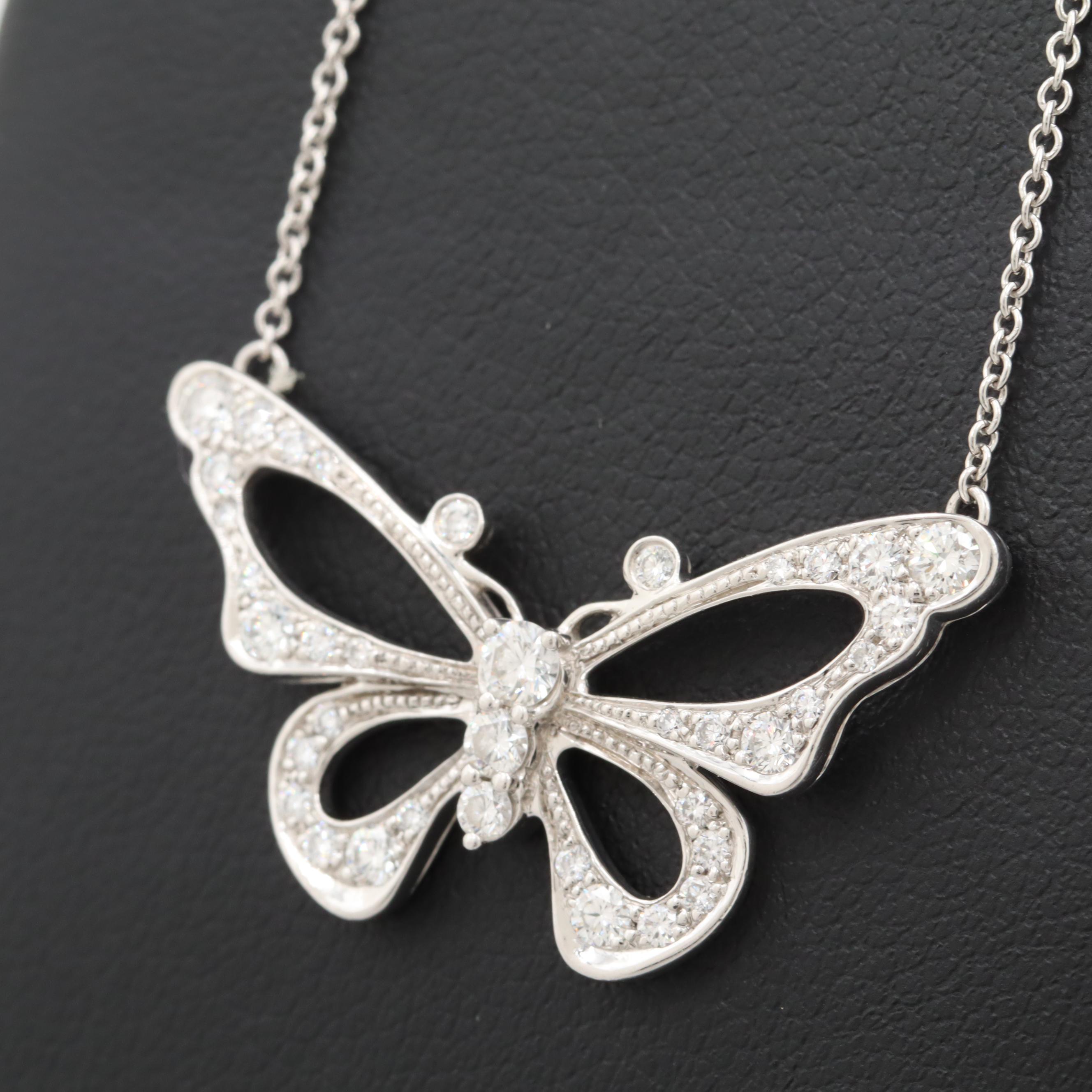 Tiffany Co Platinum Diamond Butterfly Pendant Necklace EBTH