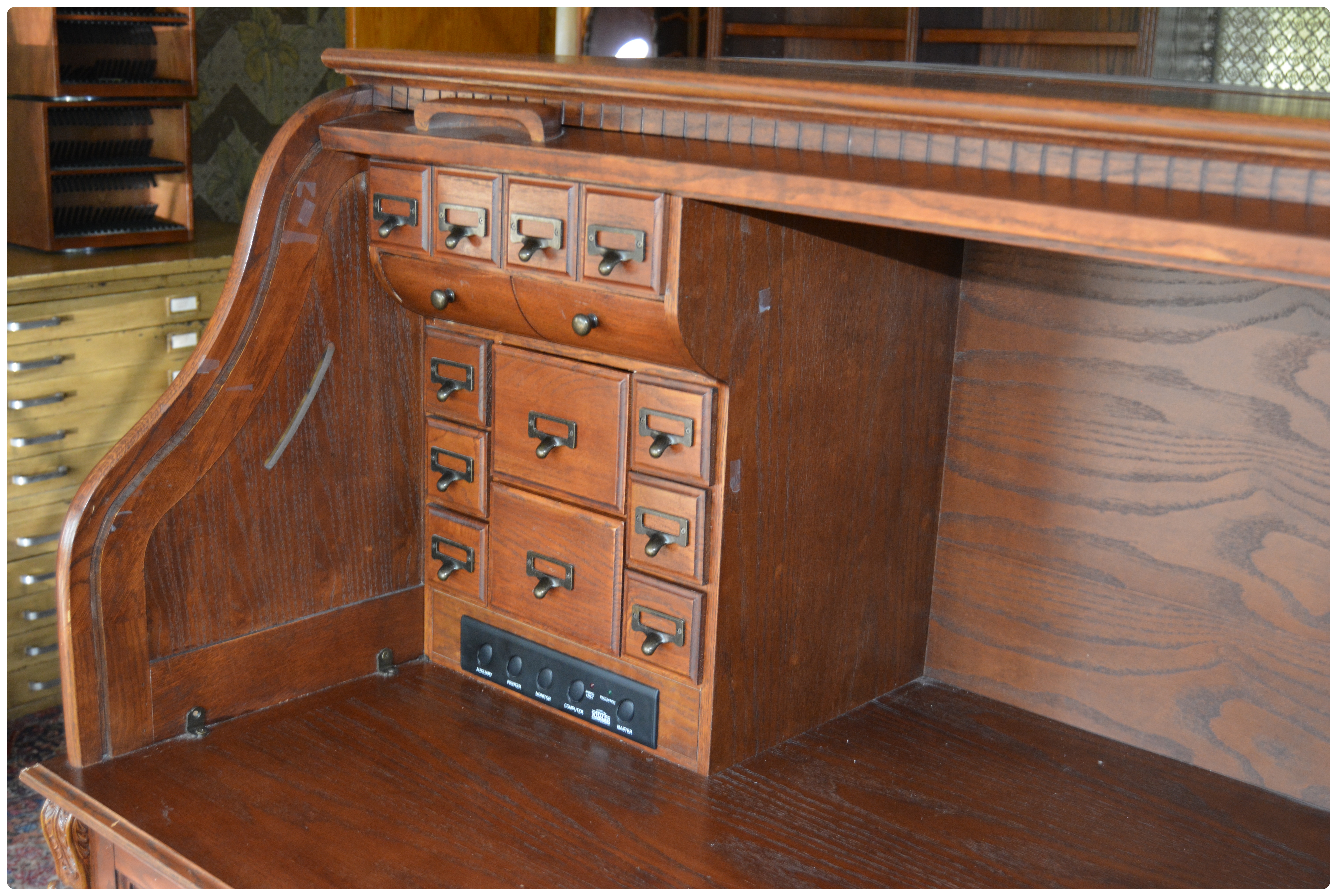Whalen Oak RollTop Computer Desk, Contemporary EBTH