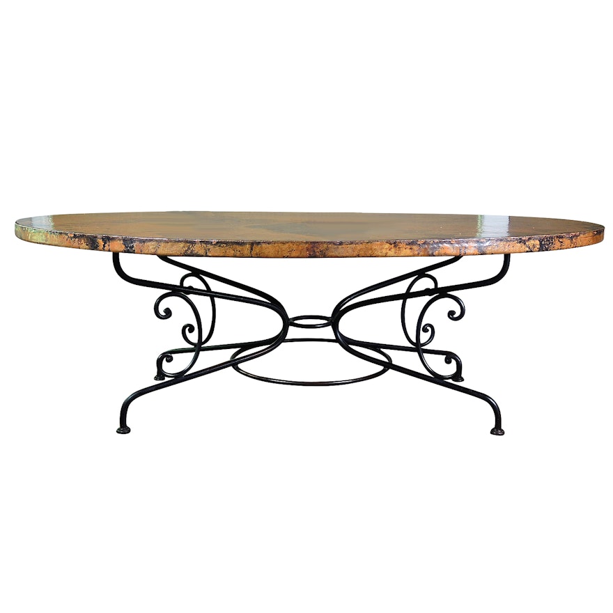Arhaus Arabesque Hammered Copper Top And Scrolled Iron Dining