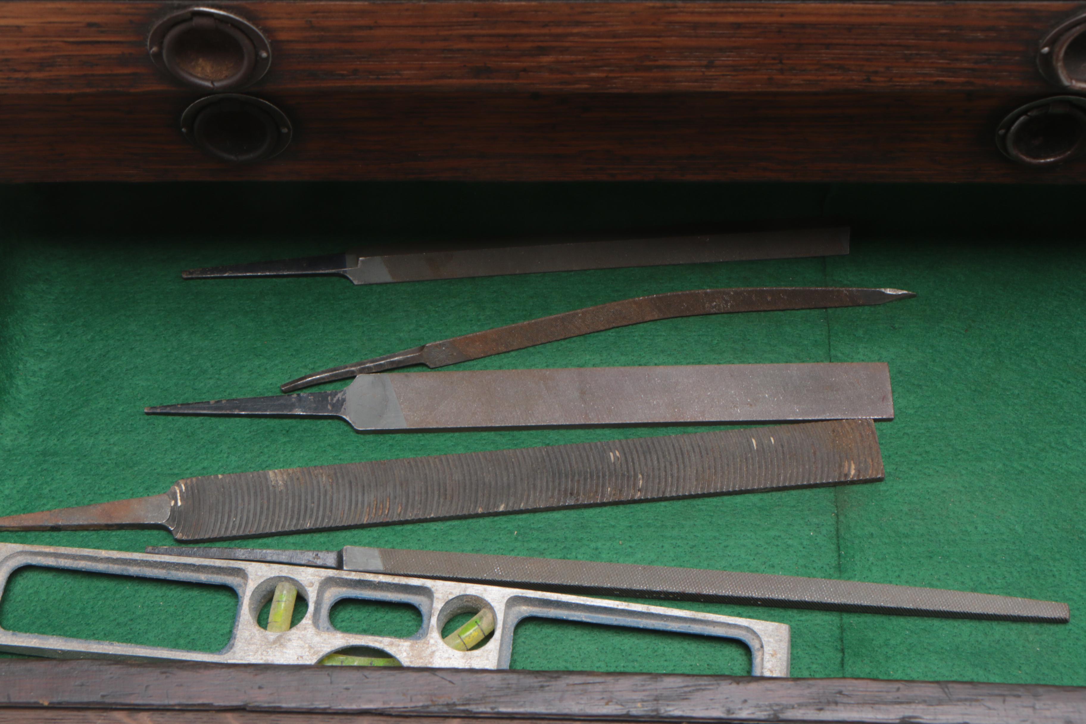Quarter Sawn Oak Machinists Tool Chest with Tools, Early 20th Century