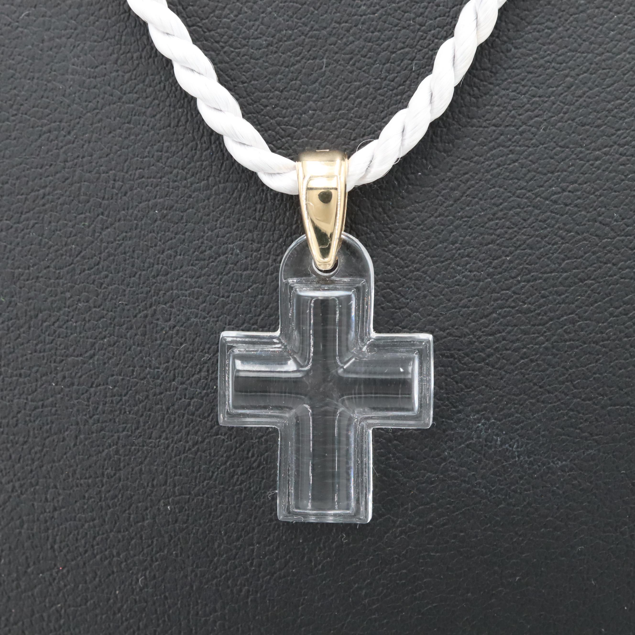 Lalique Glass Cross Pendant on Rope Chain with Gold Tone Accents EBTH
