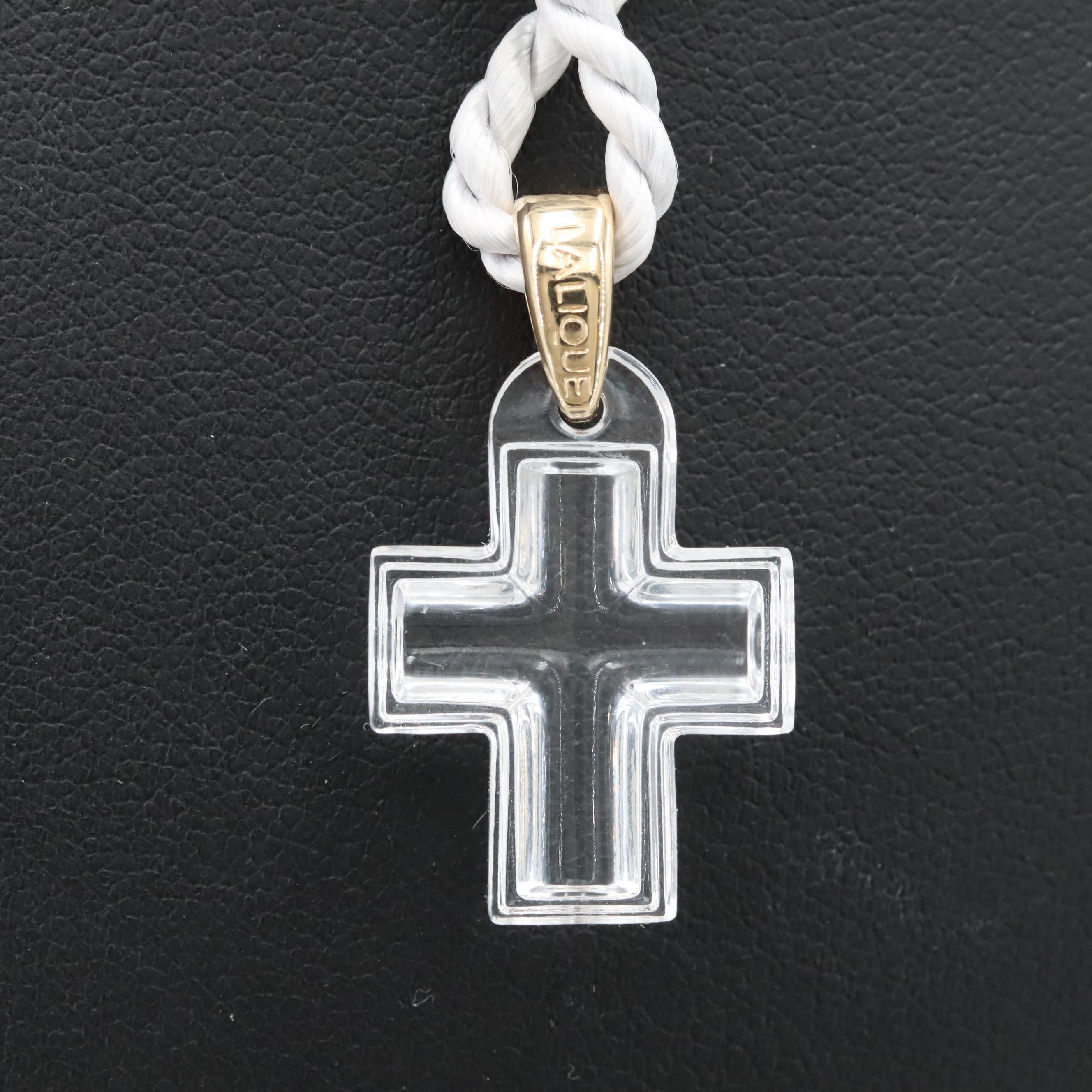 Lalique Glass Cross Pendant on Rope Chain with Gold Tone Accents EBTH